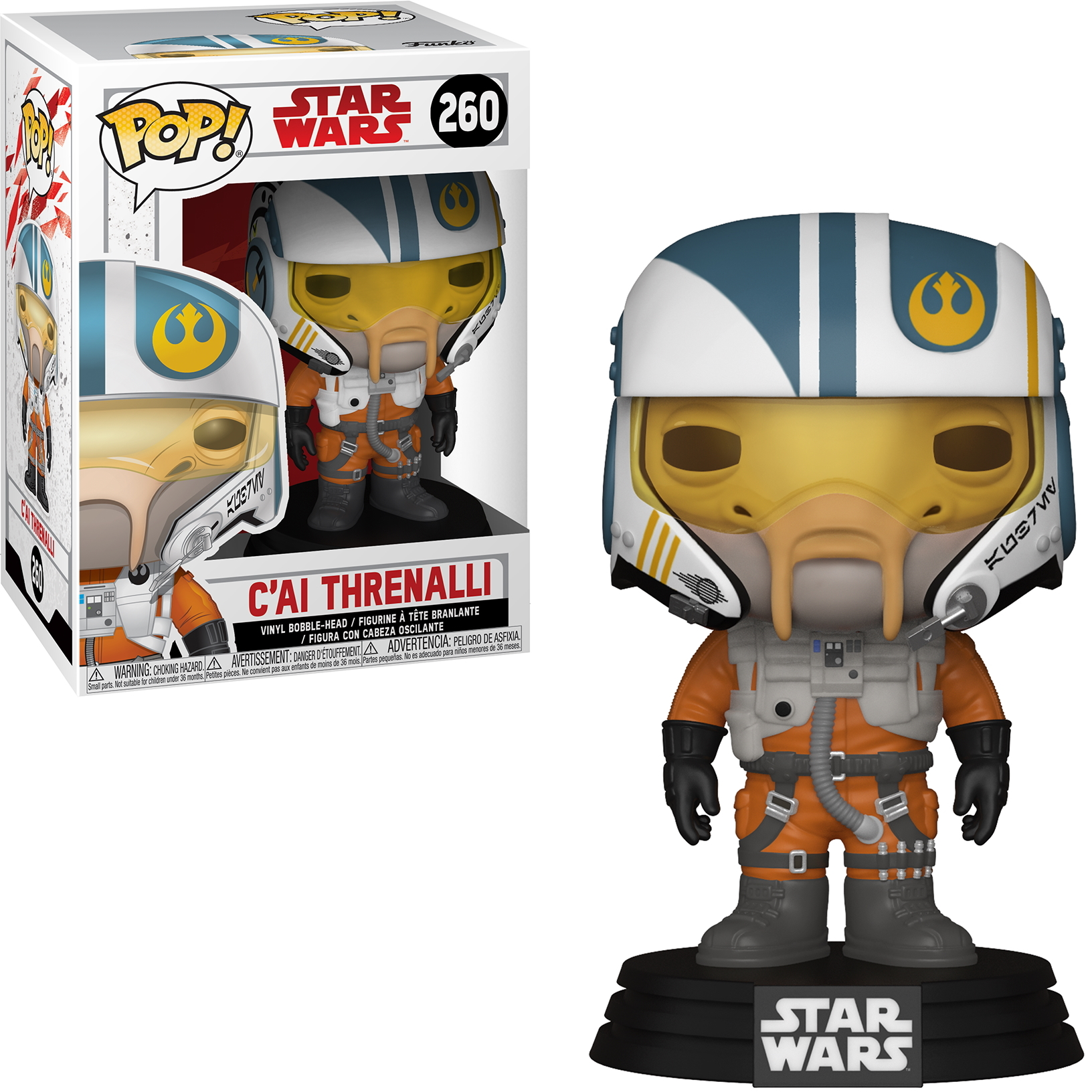 Cai Threnalli Star Wars Funko Pop Figur in orangefarbenem Pilot-Anzug und Helm.