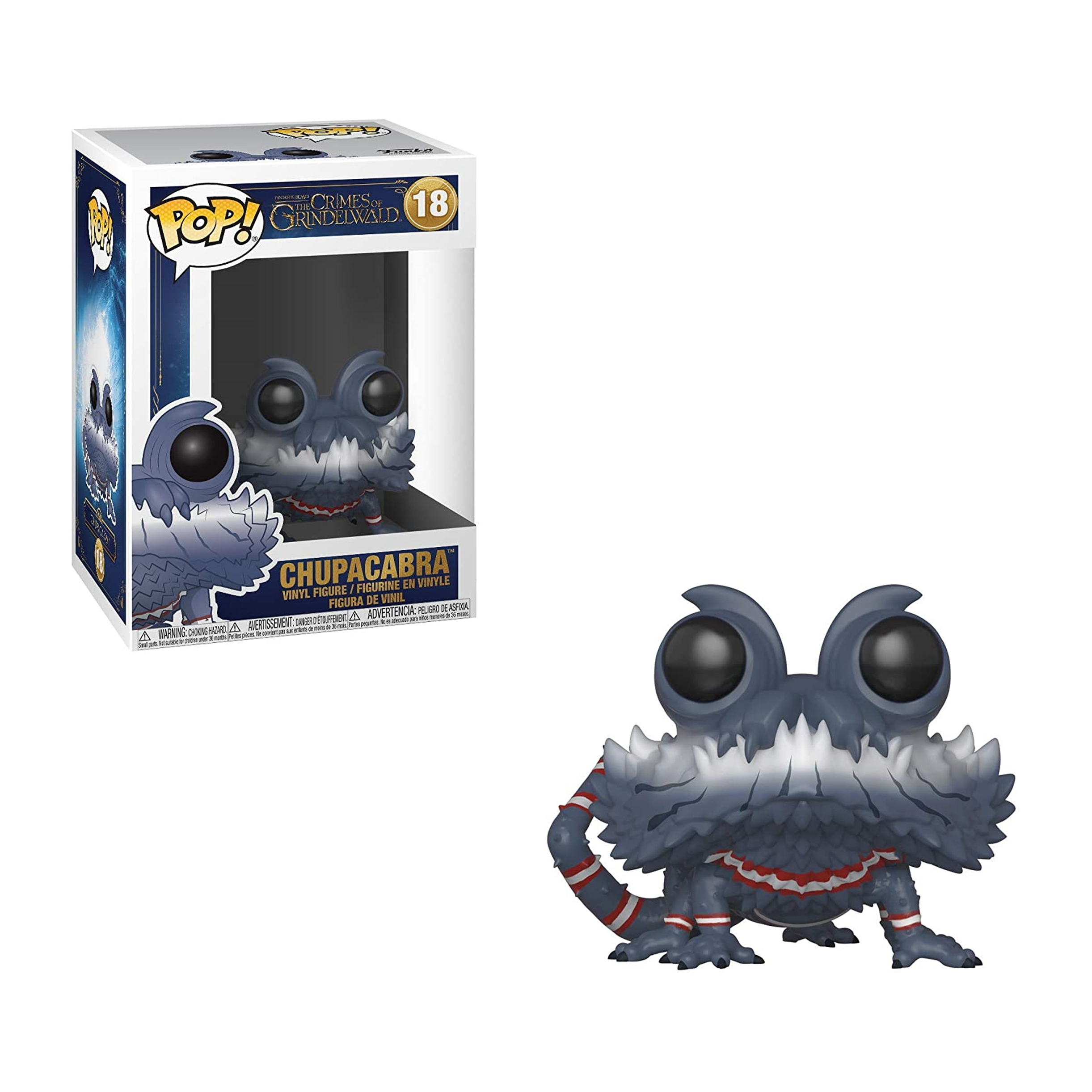 Figura Funko Pop di Chupacabra dentro e fuori dalla scatola. La figura è grigia con dettagli rossi.