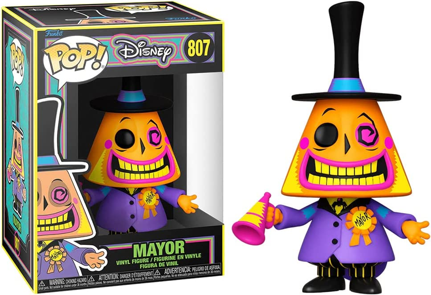Funko Pop Figur von The Mayor aus The Nightmare Before Christmas, in und außerhalb.