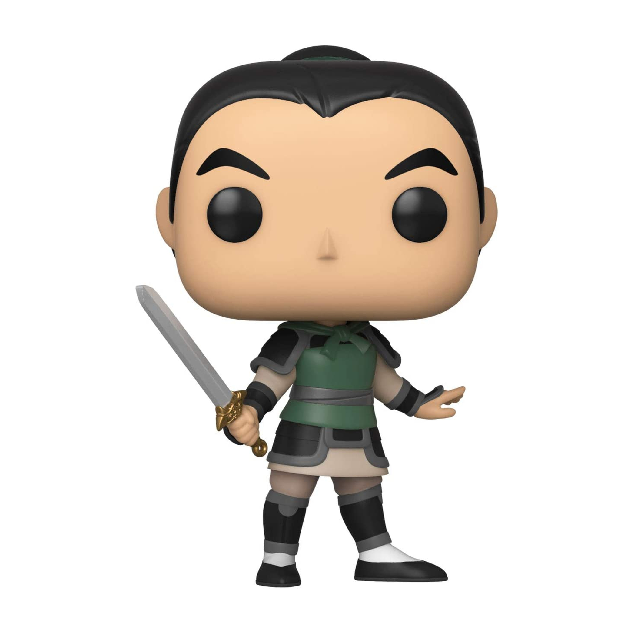 Statuetta di Mulan in armatura da guerriera, con una spada.