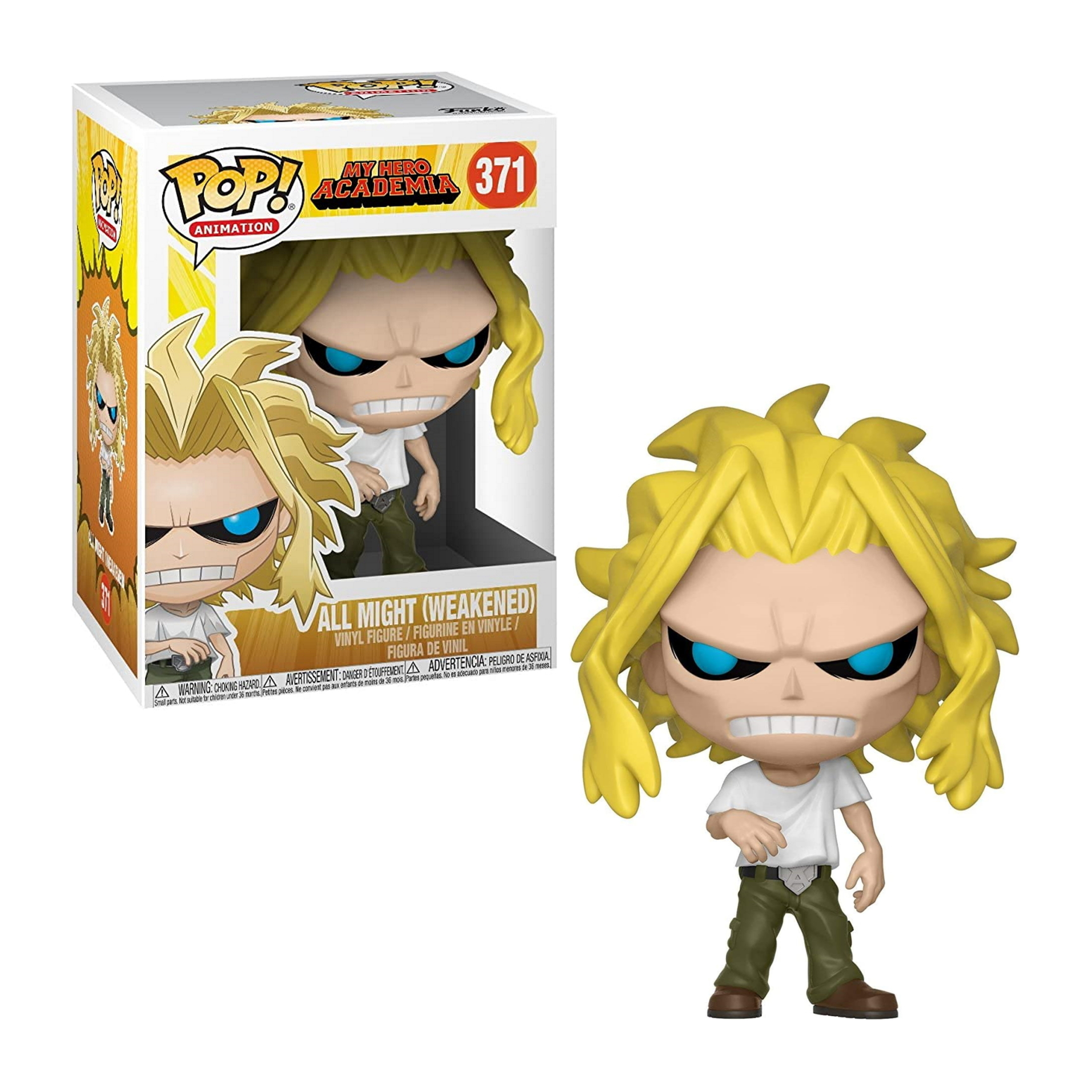 Figurka Funko Pop All Might (Osłabiony) z My Hero Academia, z pudełkiem w tle.