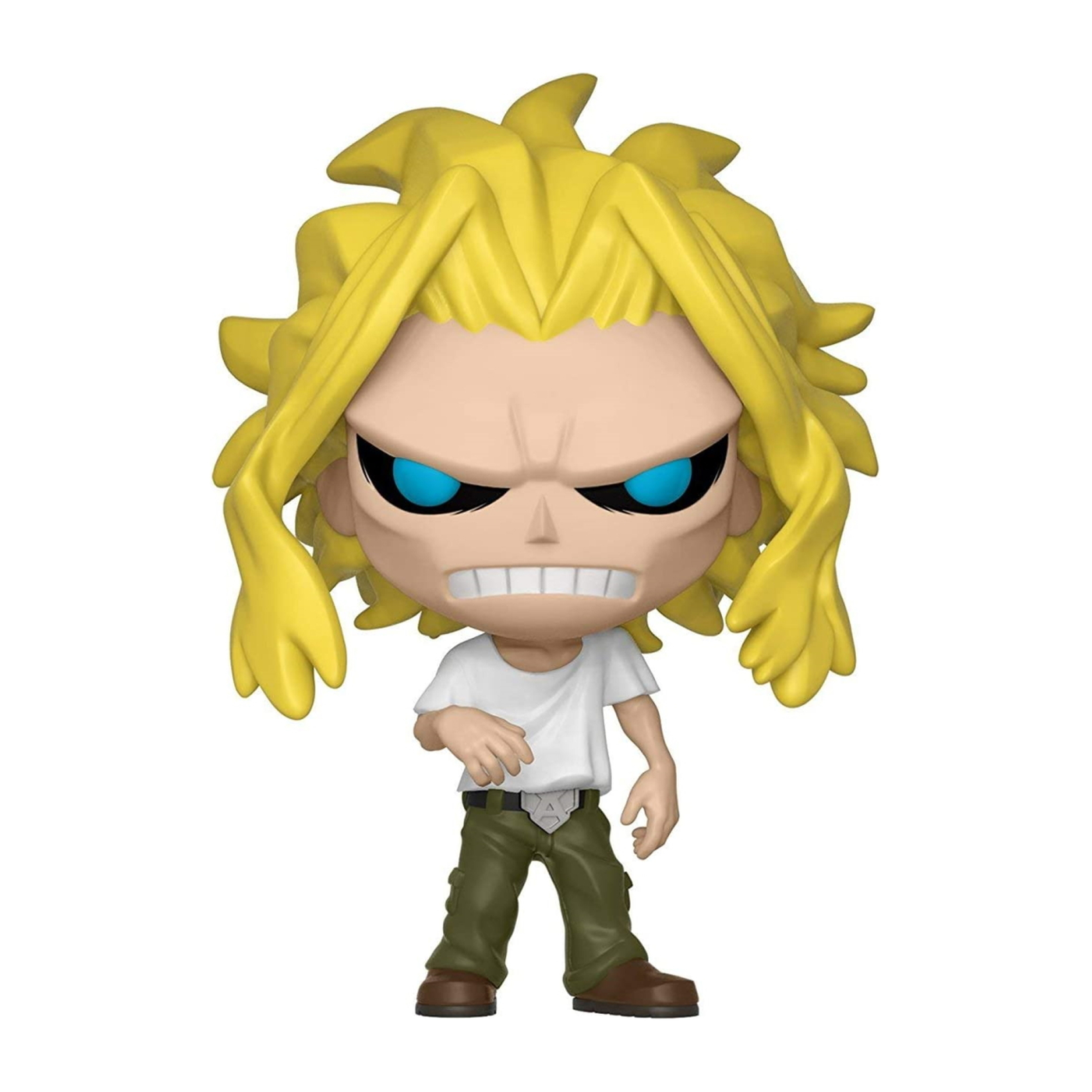 Figurka Funko Pop All Might z My Hero Academia, w gniewnej pozie, w białej koszulce.