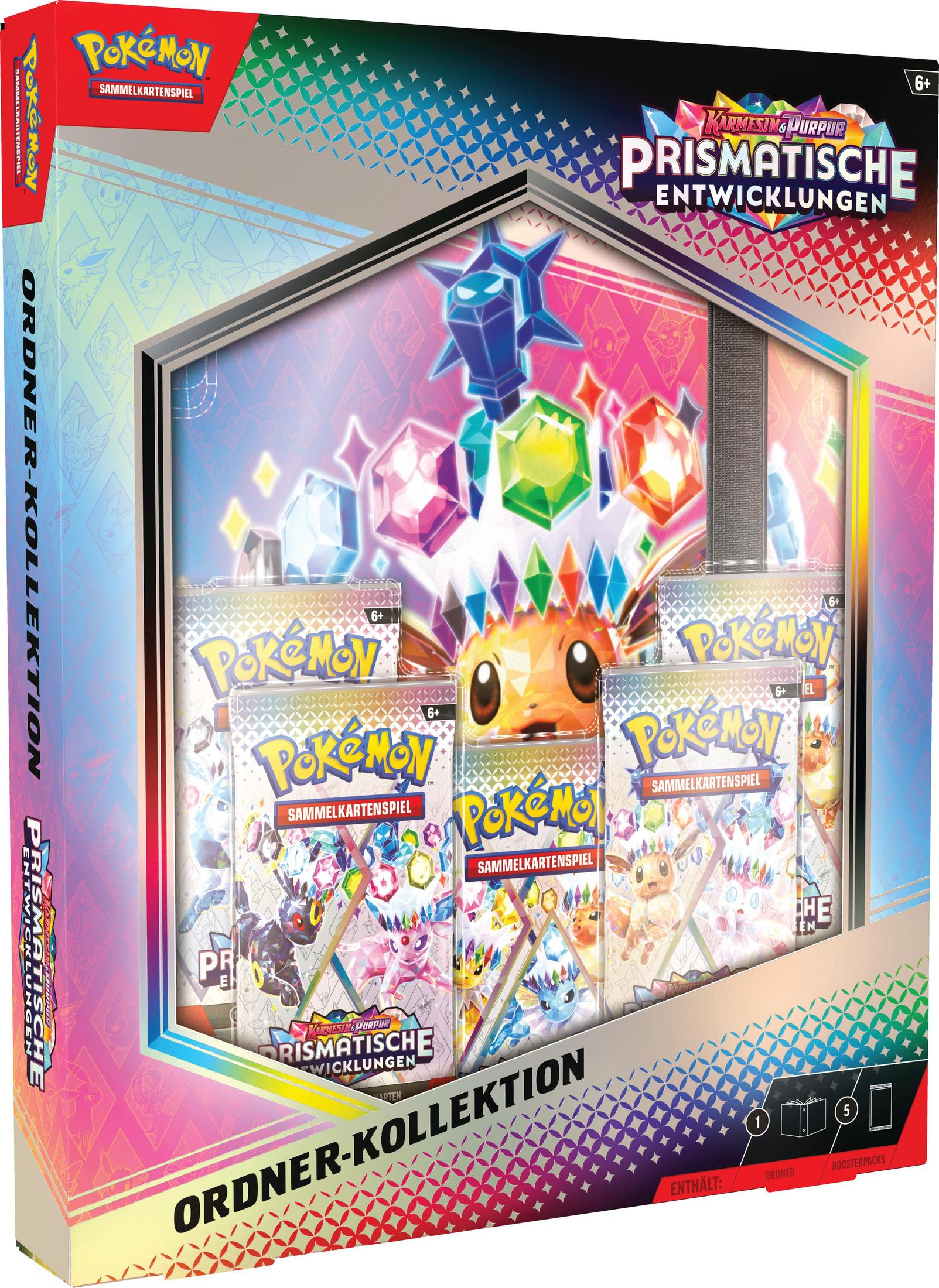 Eine Pokemon-Kartenset-Box. Sie enthält verschiedene Pokemon-Kartenpacks und einen Ordner.