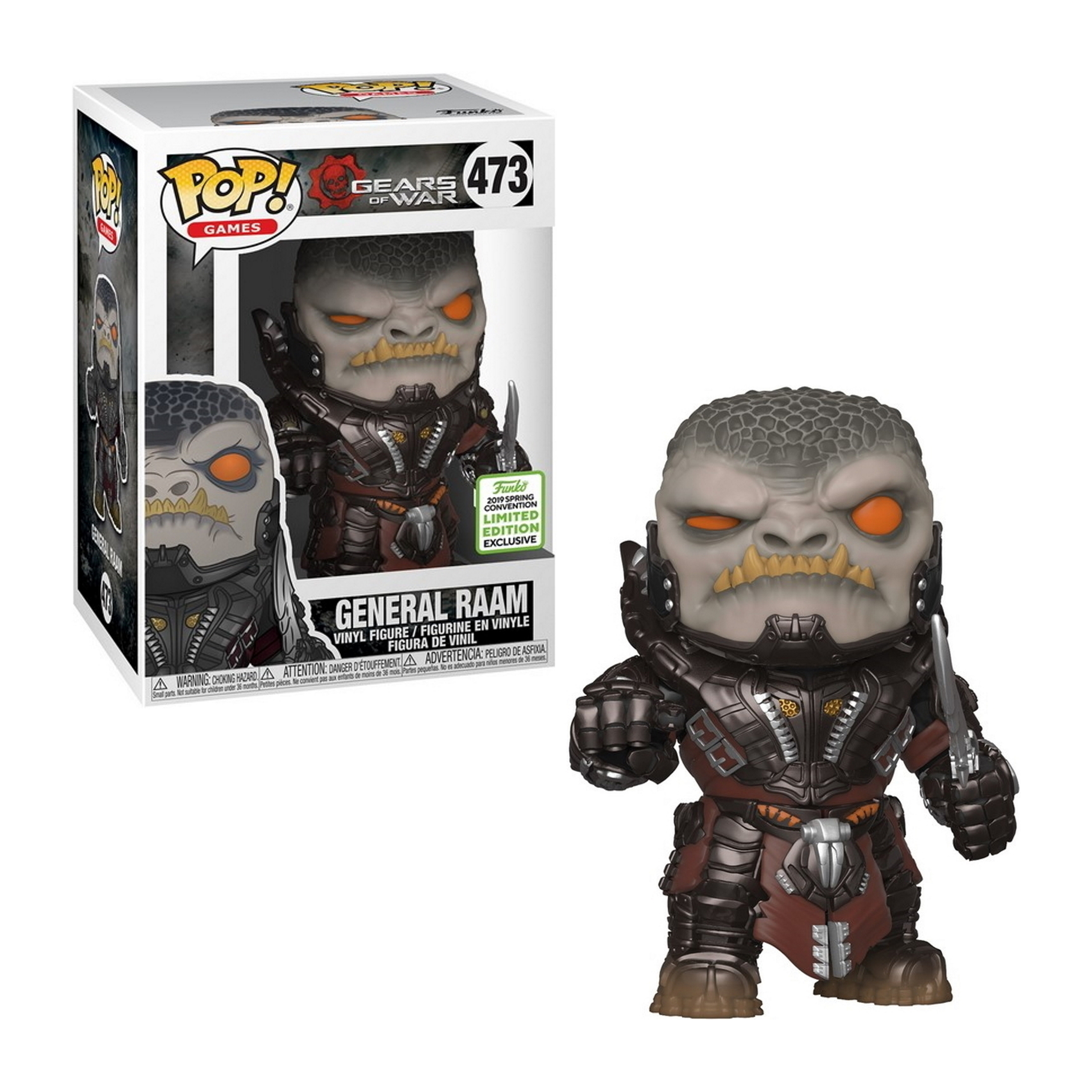 Eine General Raam-Figur aus Gears of War. Sie hat ein oranges Gesicht und trägt eine Rüstung.