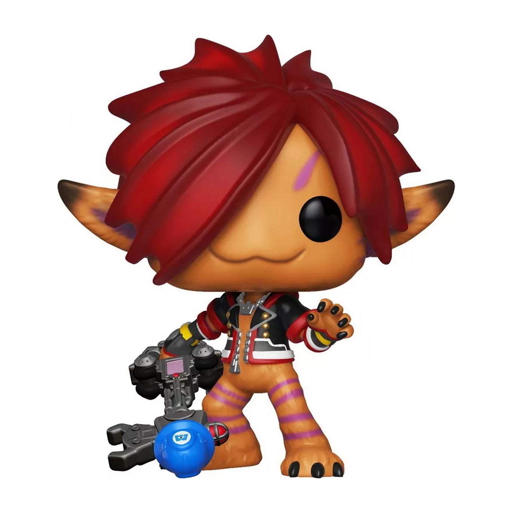 Eine Funko Pop-Figur einer Figur mit roten Haaren, orangefarbener Haut und einer Waffe.