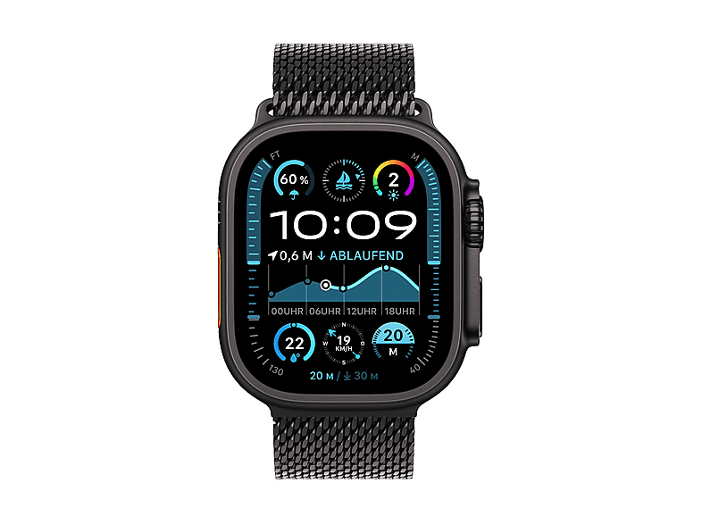 APPLE ULTRA2 49 BLACK BLACKMILANESE S Smartwatch Titangehäuse Milanaise, 130 - 160 mm, Schwarz