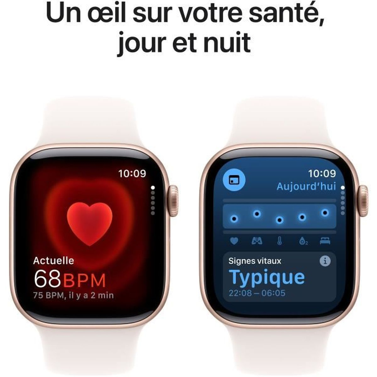 Zwei Smartwatches. Eine zeigt Herzfrequenz, die andere Aktivitätsdaten.
