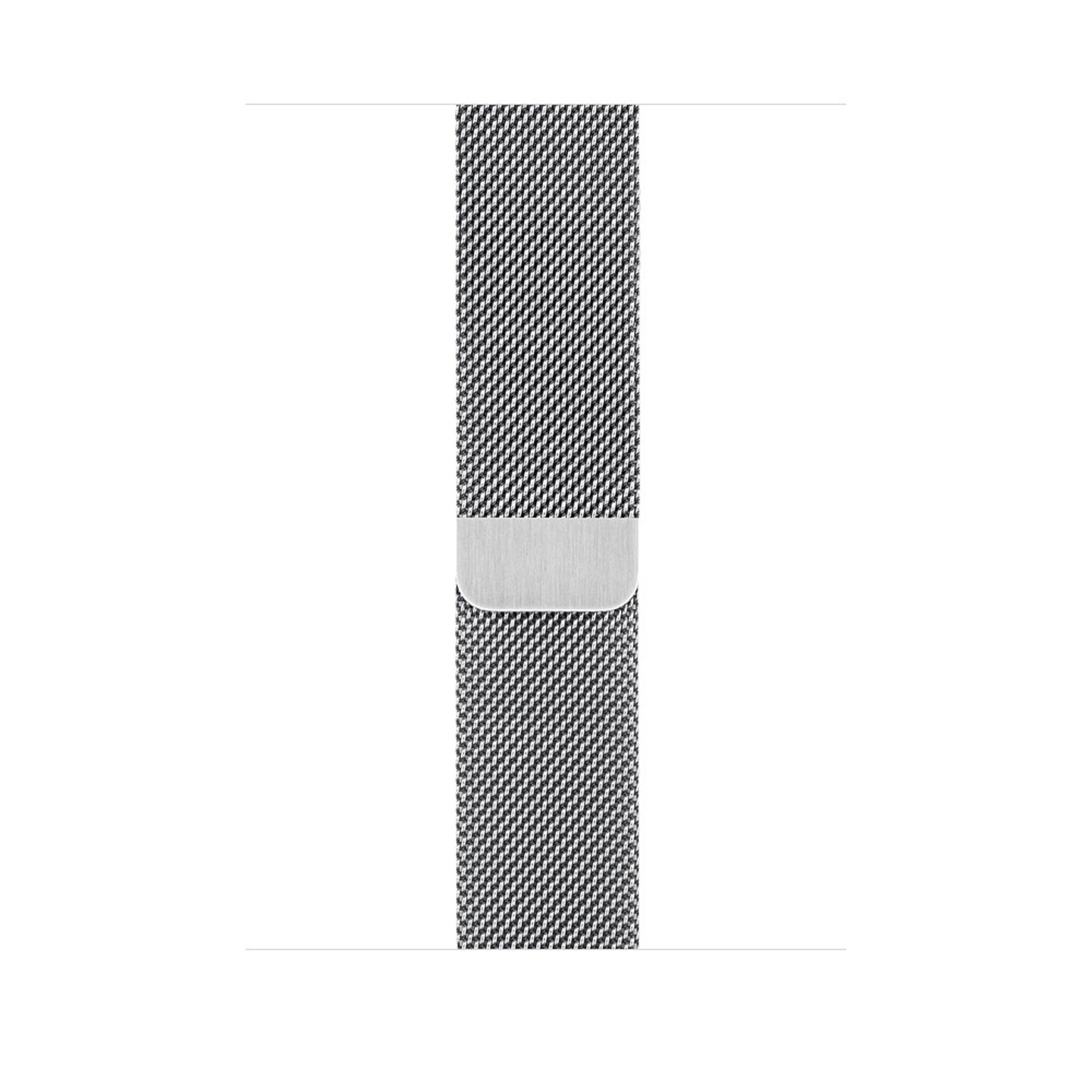Nahaufnahme eines silbernen Uhrenarmbands mit schwarz-weißem Netzmuster.