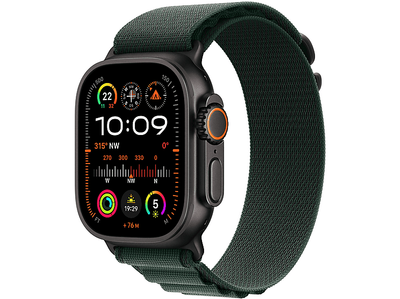APPLE WATCH ULTRA2 49 Smartwatch Titangehäuse Nylon, 165 - 210 mm, Schwarz