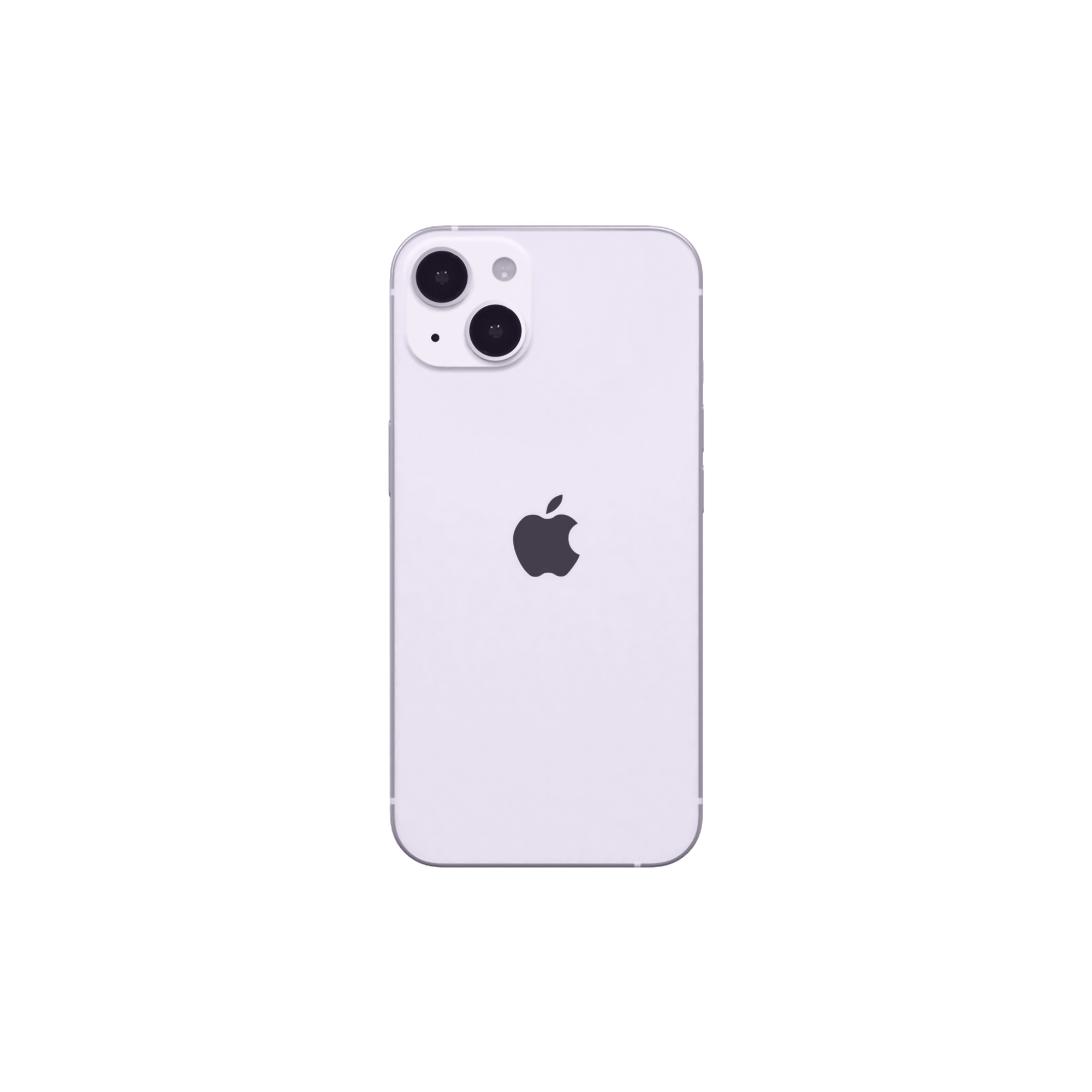 Retro di un iPhone viola chiaro con doppia fotocamera e il logo Apple.