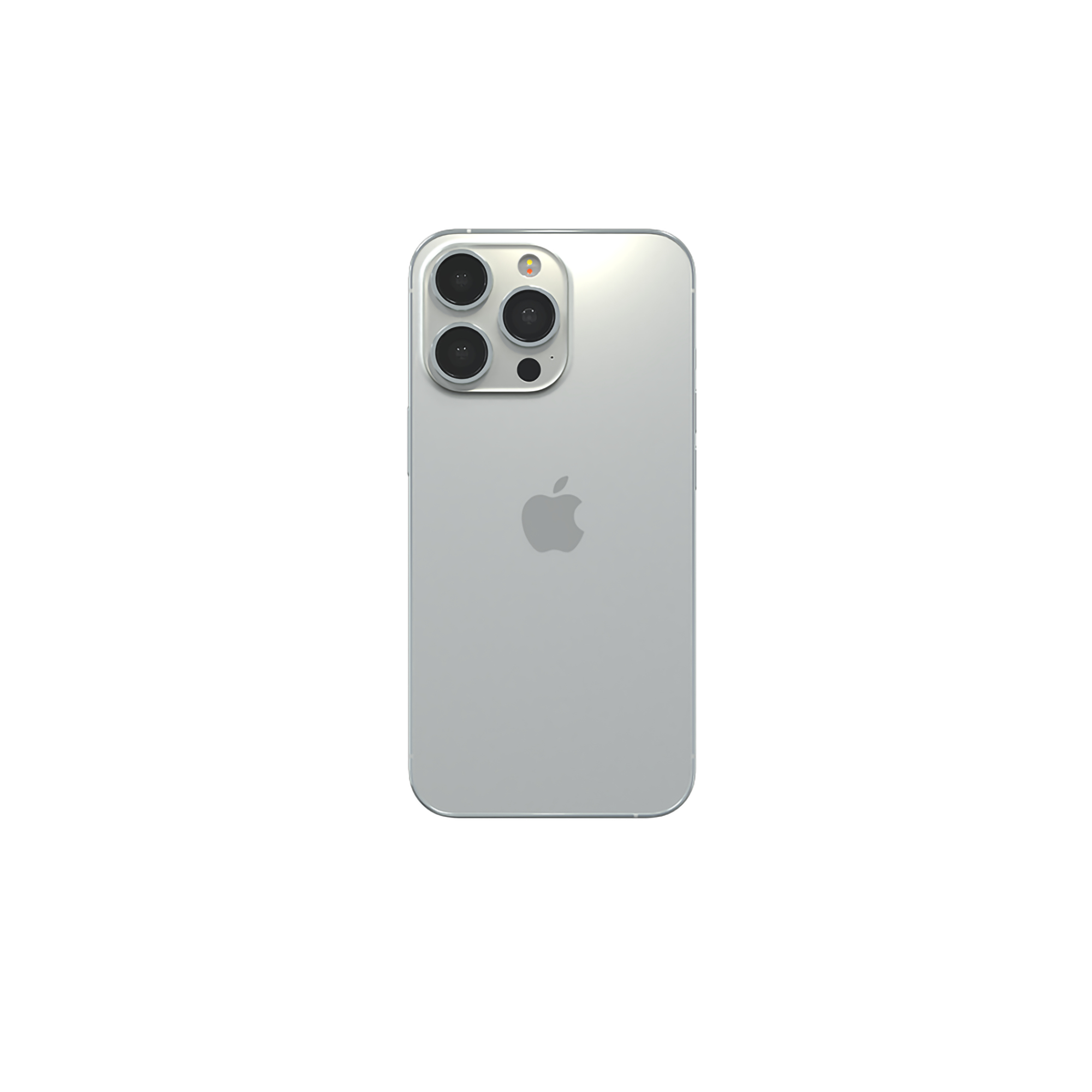 Retro del telefono argento con tripla fotocamera e logo Apple.