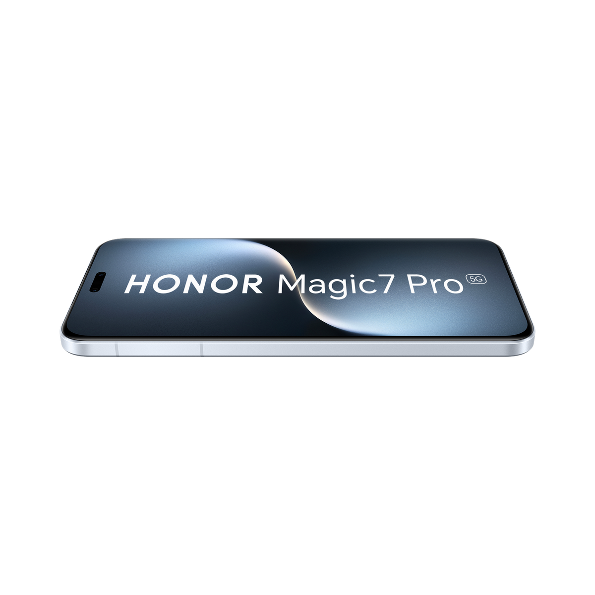 Czarny smartfon, HONOR Magic7 Pro, z zakrzywionym ekranem, pokazany na ciemnym tle.