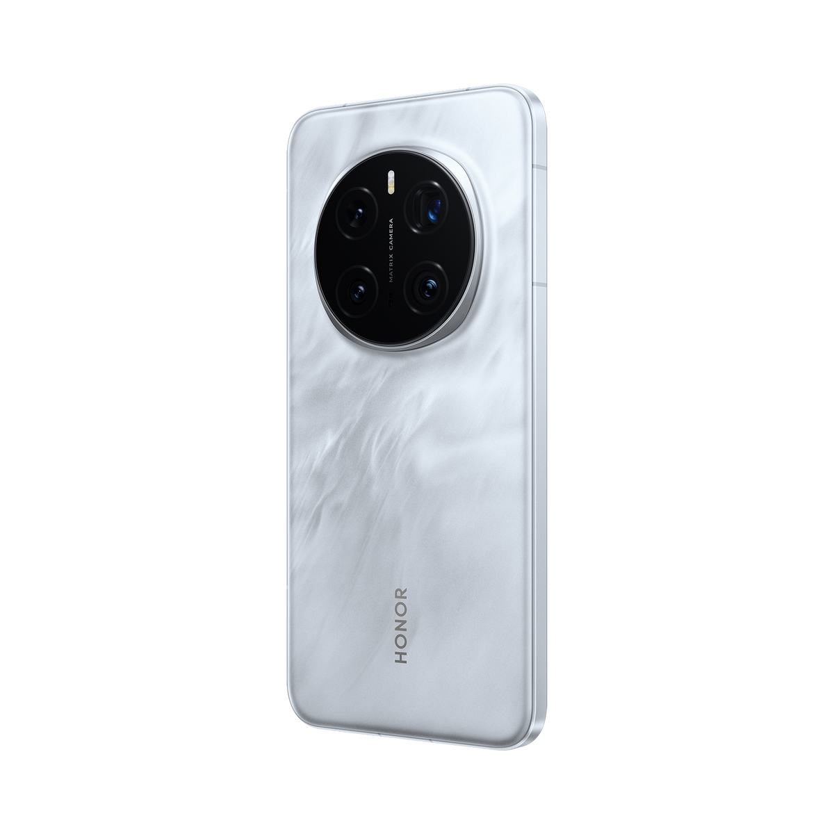 Biały smartfon z czterema tylnymi aparatami, logo HONOR.