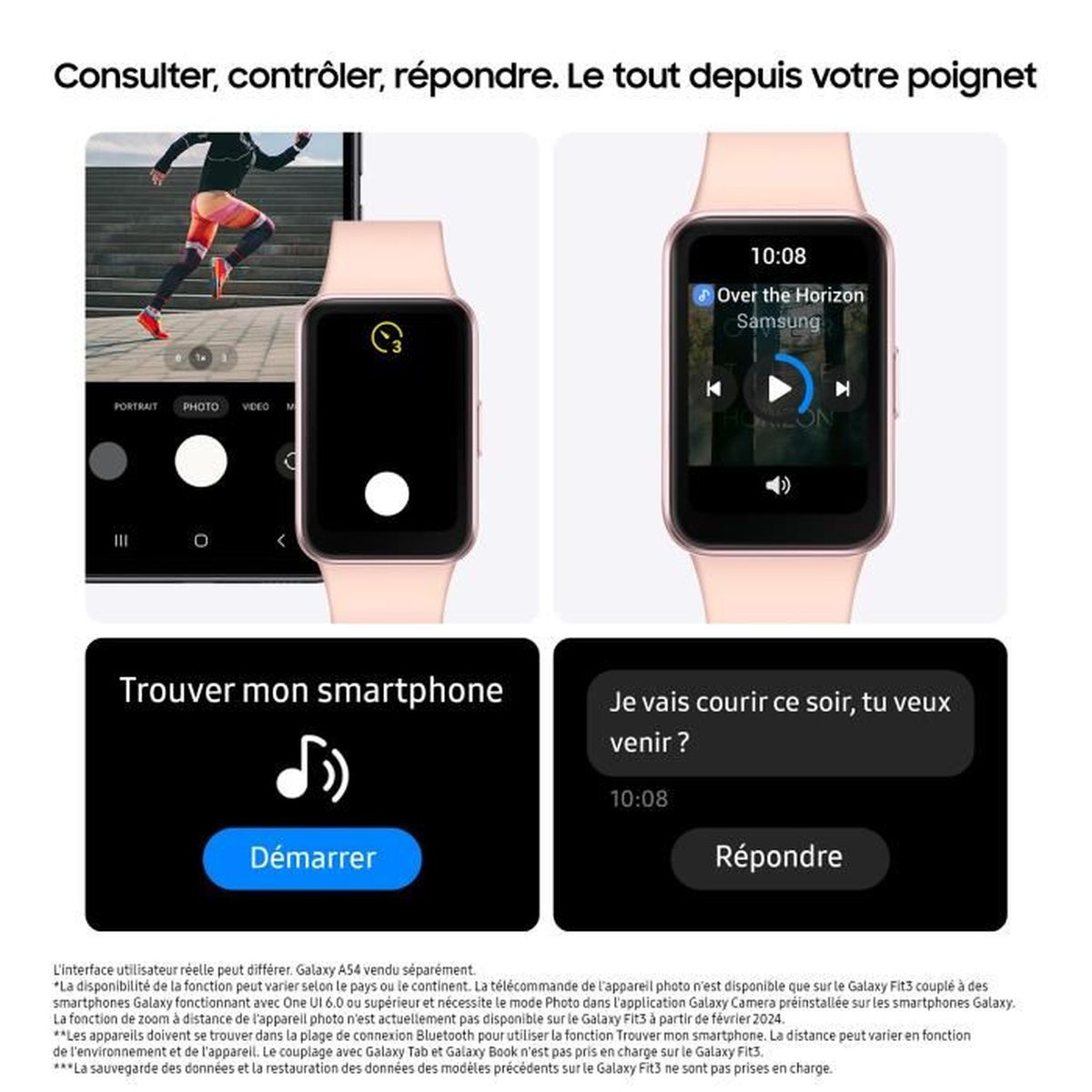 Smartwatch mit pinkfarbenem Armband, das verschiedene Apps und die Uhrzeit anzeigt.