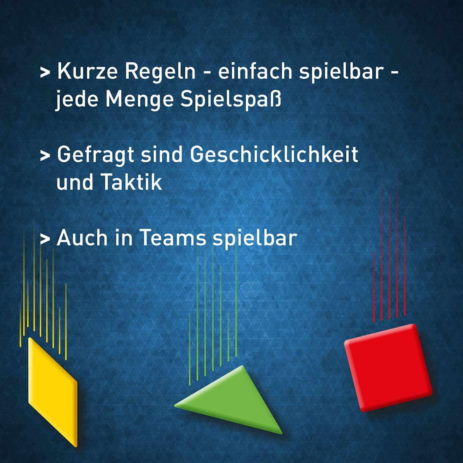 Text auf Deutsch mit farbigen Formen. Gelbe Raute, grünes Dreieck und rotes Quadrat.