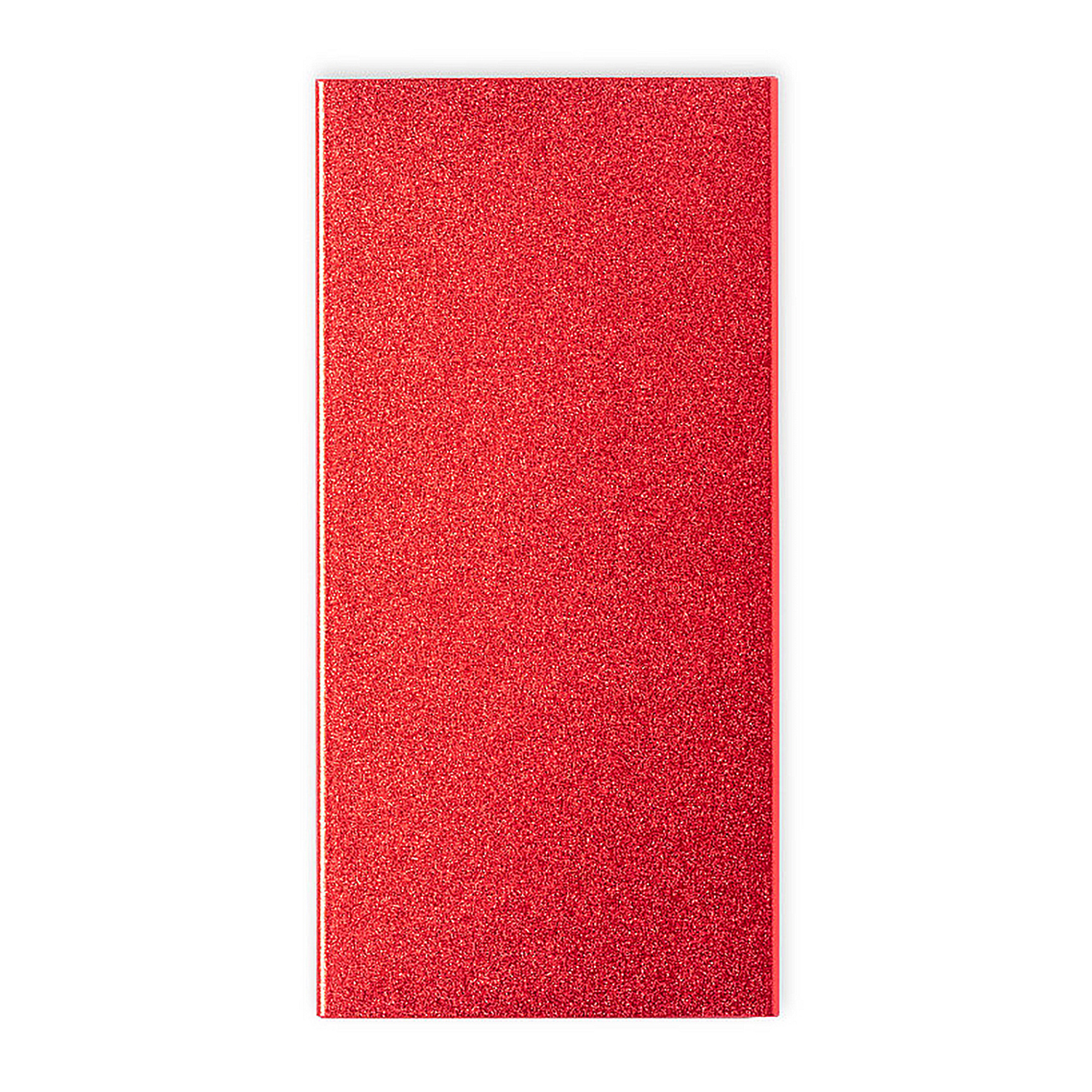 Ein rechteckiges, rotes, glitzerndes Material.