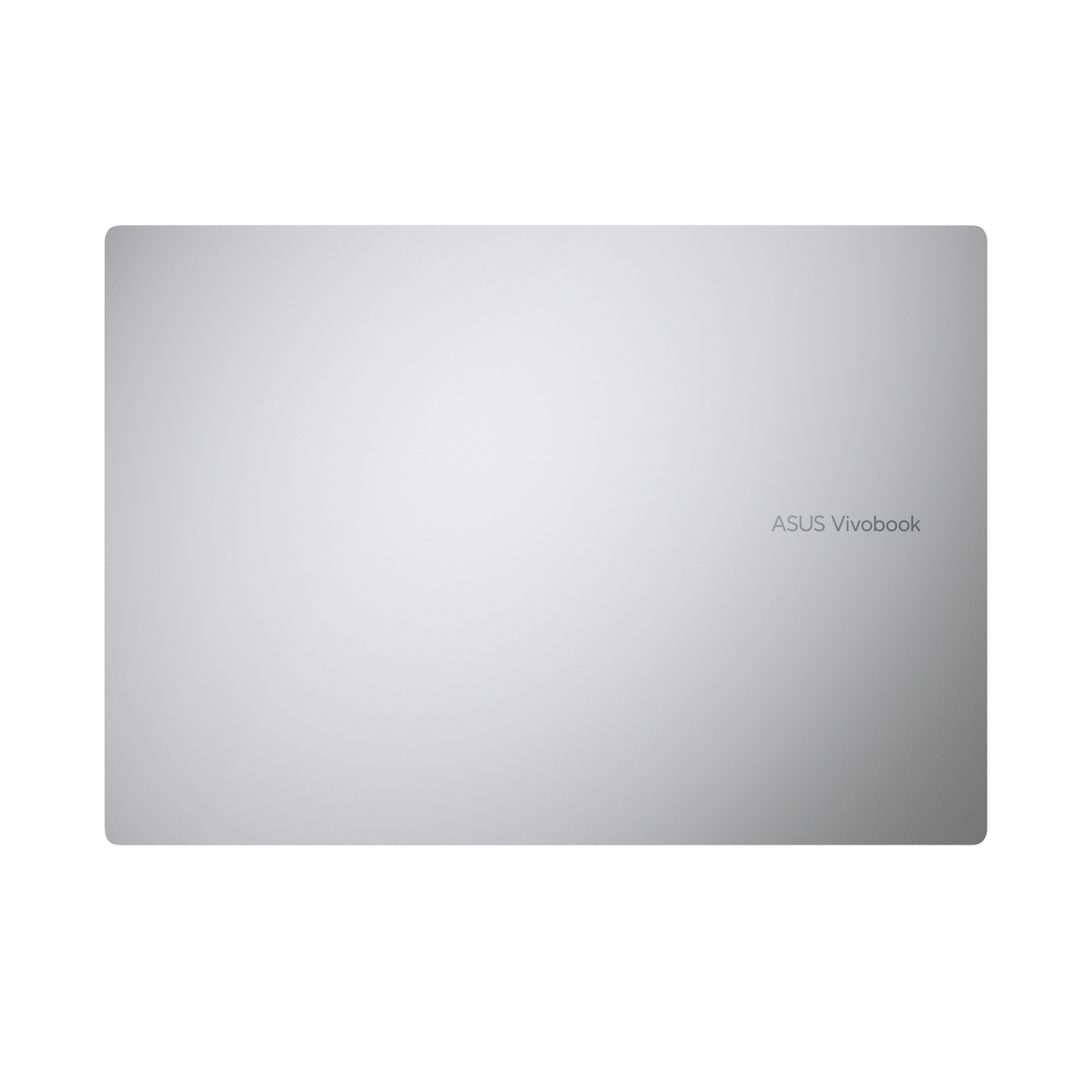 Tapa de portátil plateada con el logotipo de ASUS Vivobook.