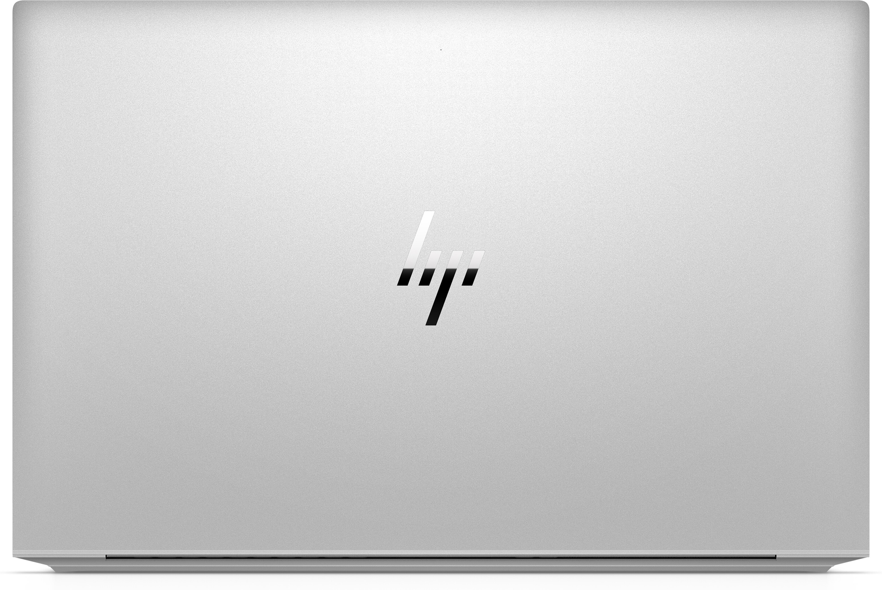 Silberner Laptop mit dem HP-Logo auf dem Deckel, weißer Hintergrund.