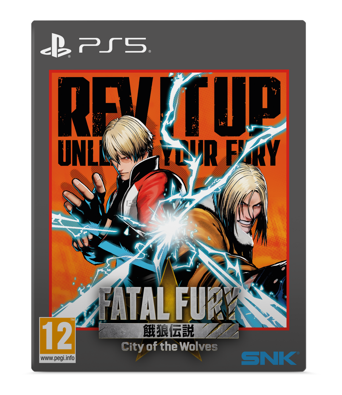 Okładka gry na PS5 dla Fatal Fury: City of the Wolves, z dwoma blondwłosymi mężczyznami.