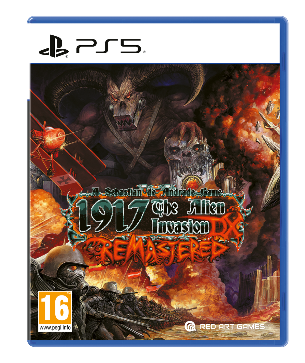 Copertina del gioco per il gioco PS5 1917 The Alien Invasion DX Remastered, con un mostro e soldati.
