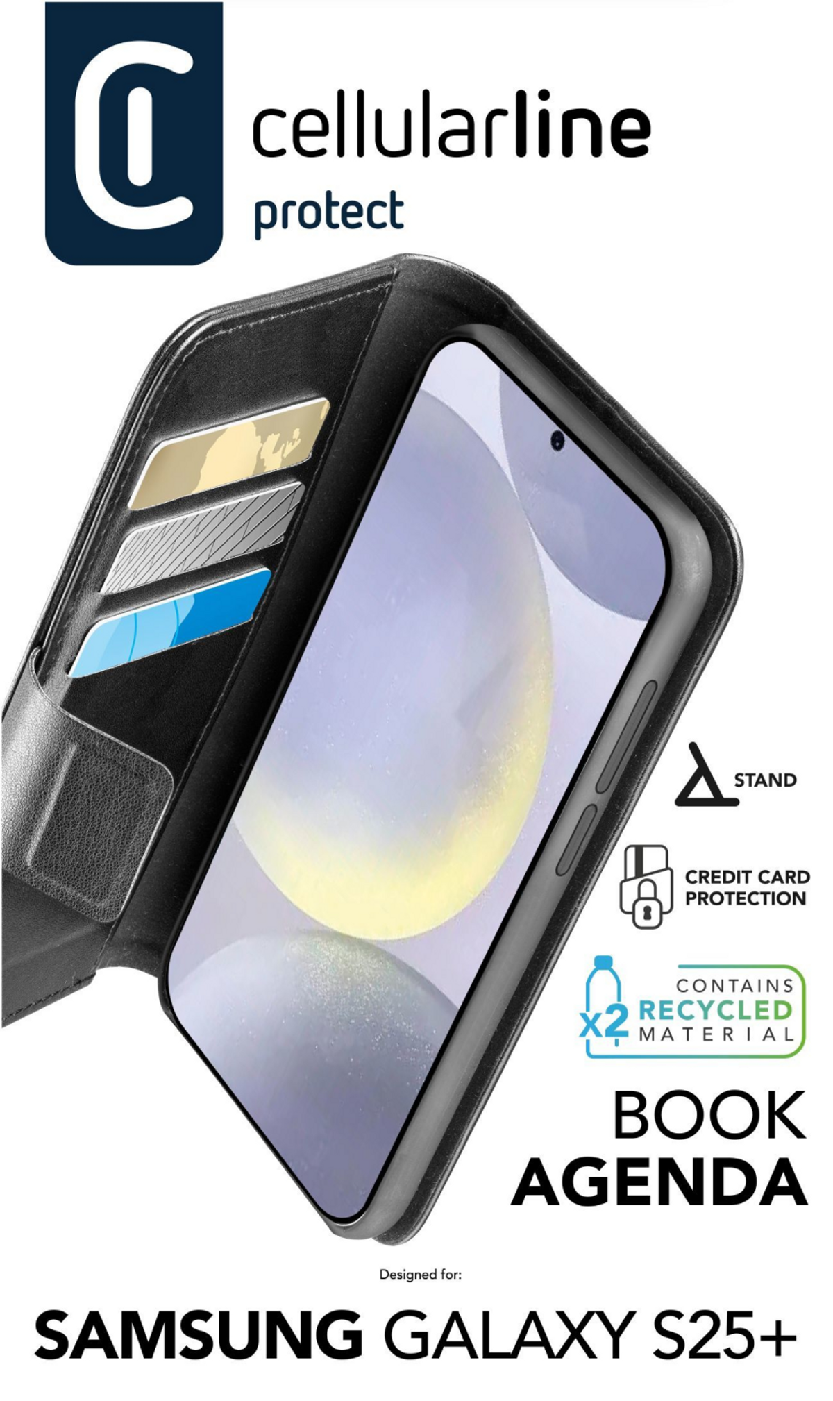 CELLULARLINE 8018080491313 Custodia a libro per Samsung Galaxy S25+, Nero