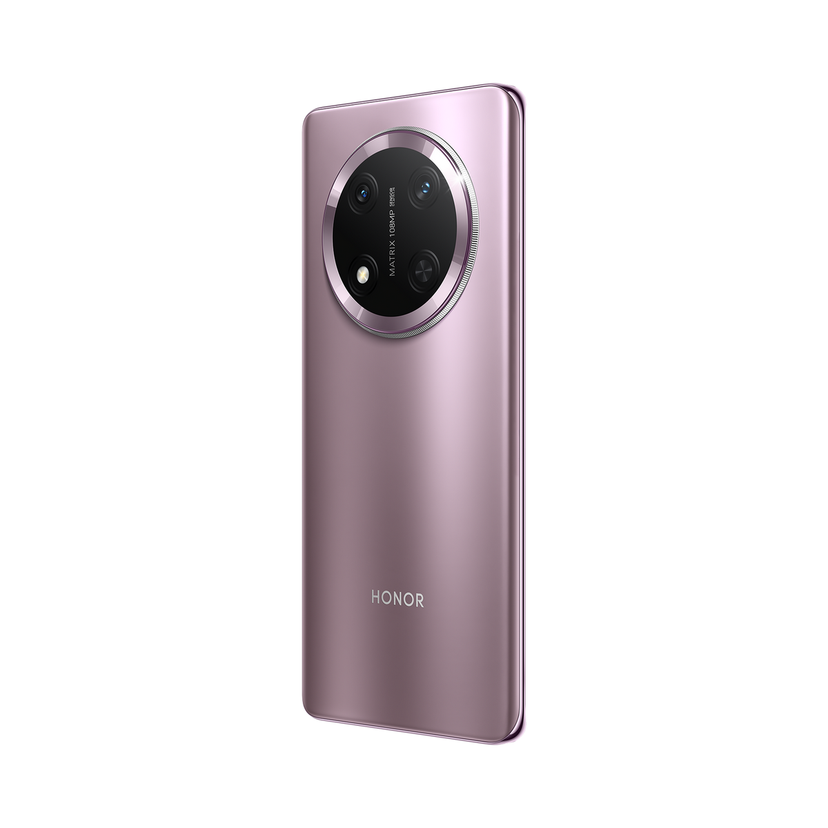 Tył różowego smartfona. Posiada duży moduł kamery i napis 'HONOR' u dołu.