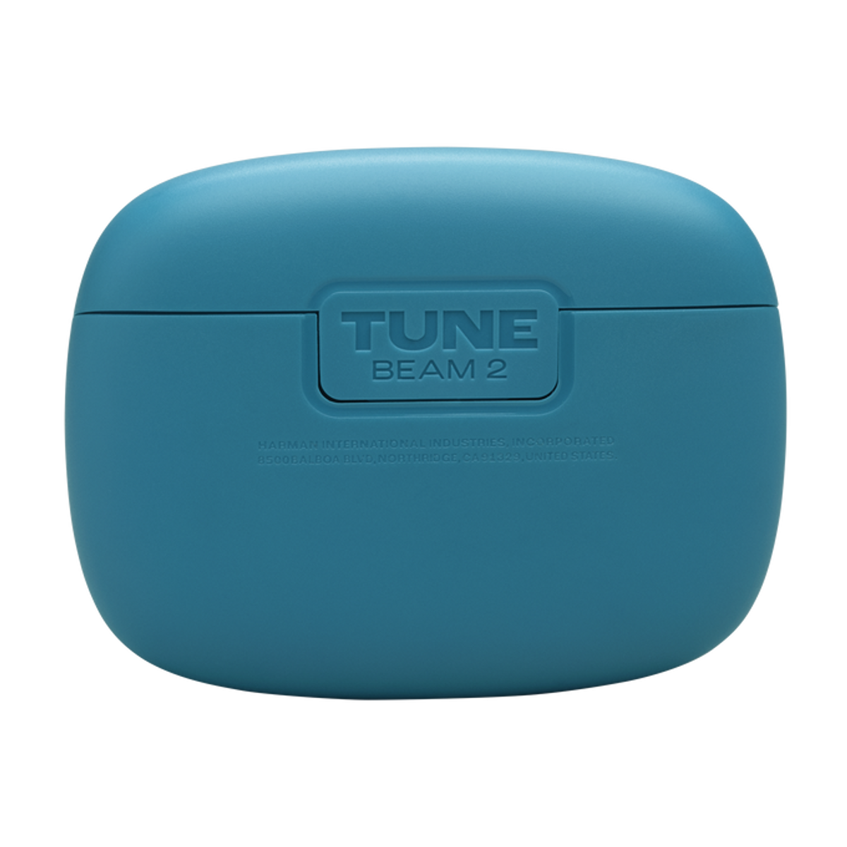 Ein blaues JBL Tune Beam 2 Ladecase mit gedrucktem Logo.