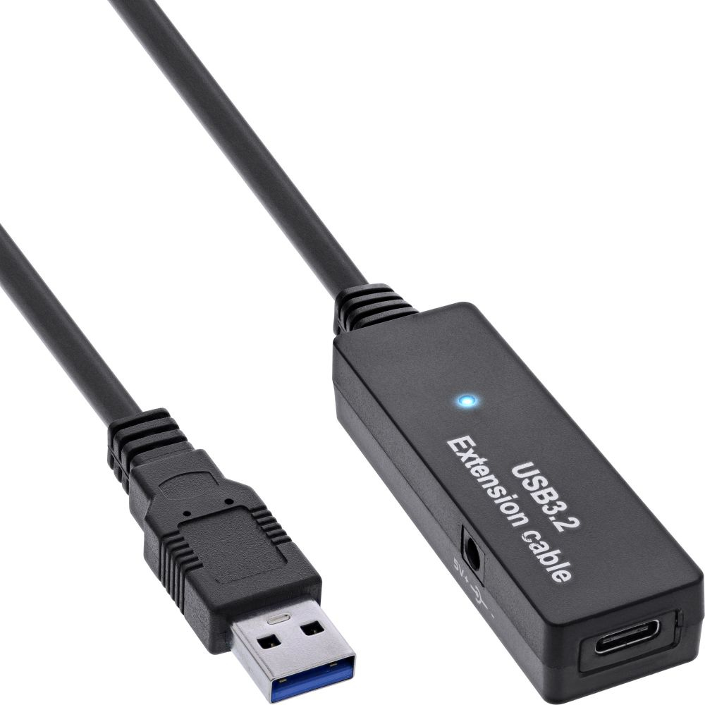 Zwarte USB-verlengkabel met één poort en een USB-A connector.
