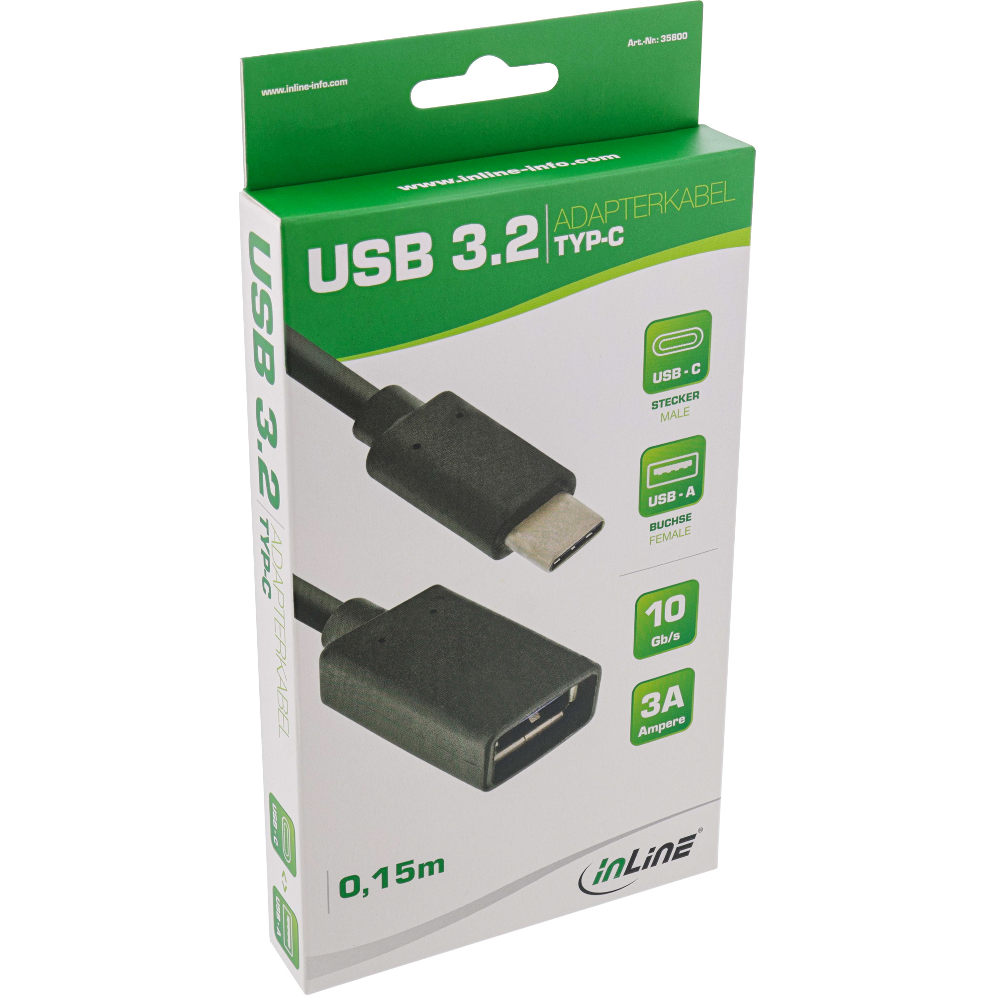 Une boîte blanche et verte avec un adaptateur de câble USB.
