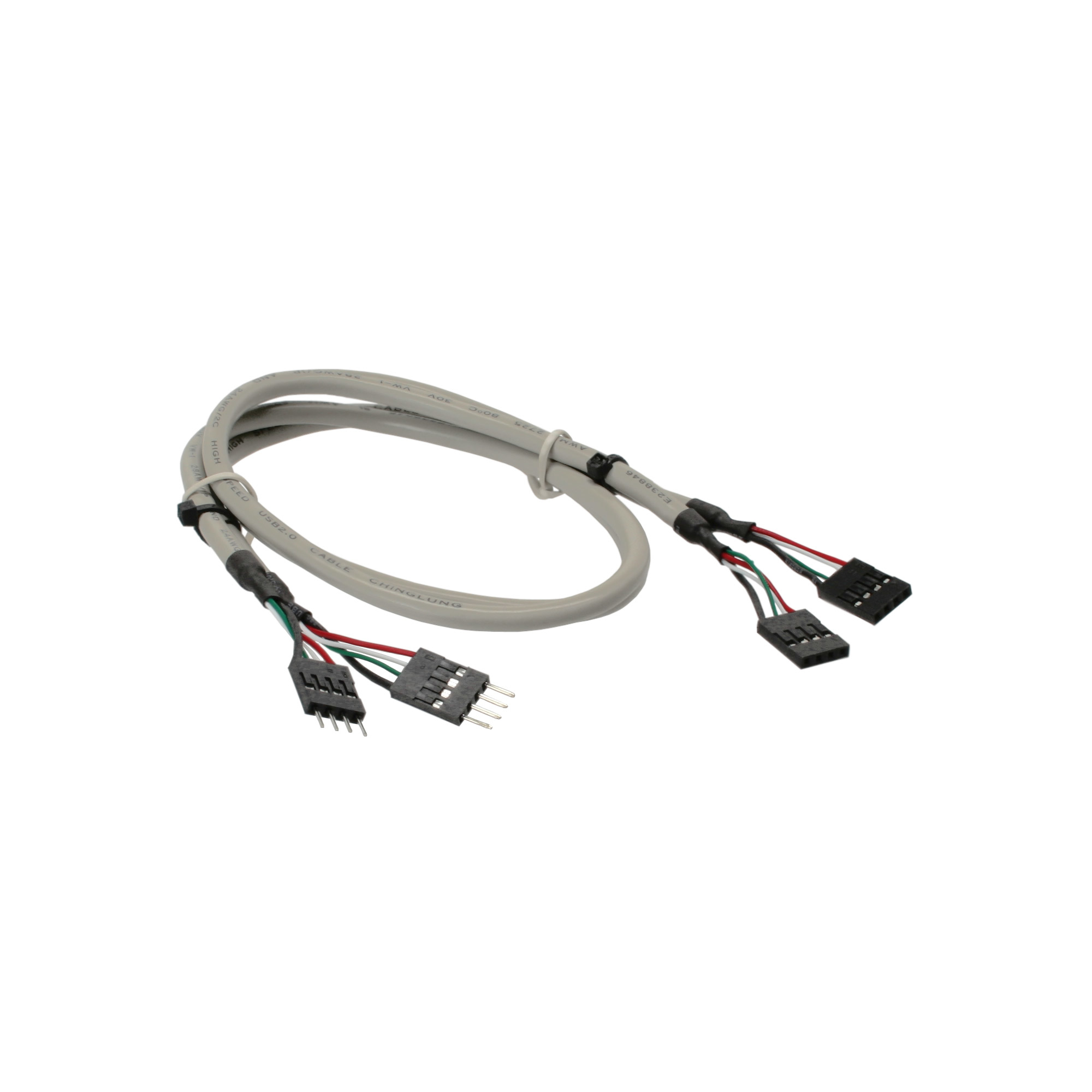 Cavo grigio con più connettori neri, utilizzato per collegarsi a un computer.