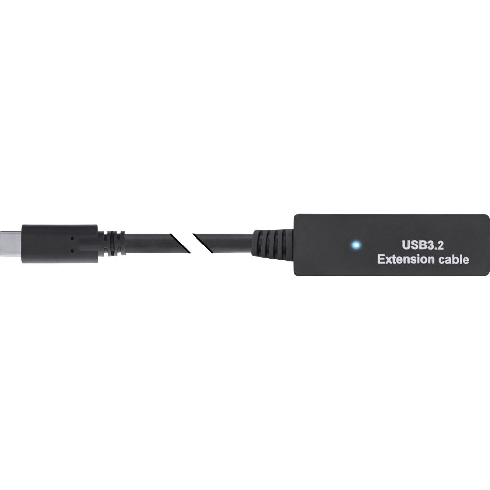Zwarte USB3.2-verlengkabel met een USB-C-connector.
