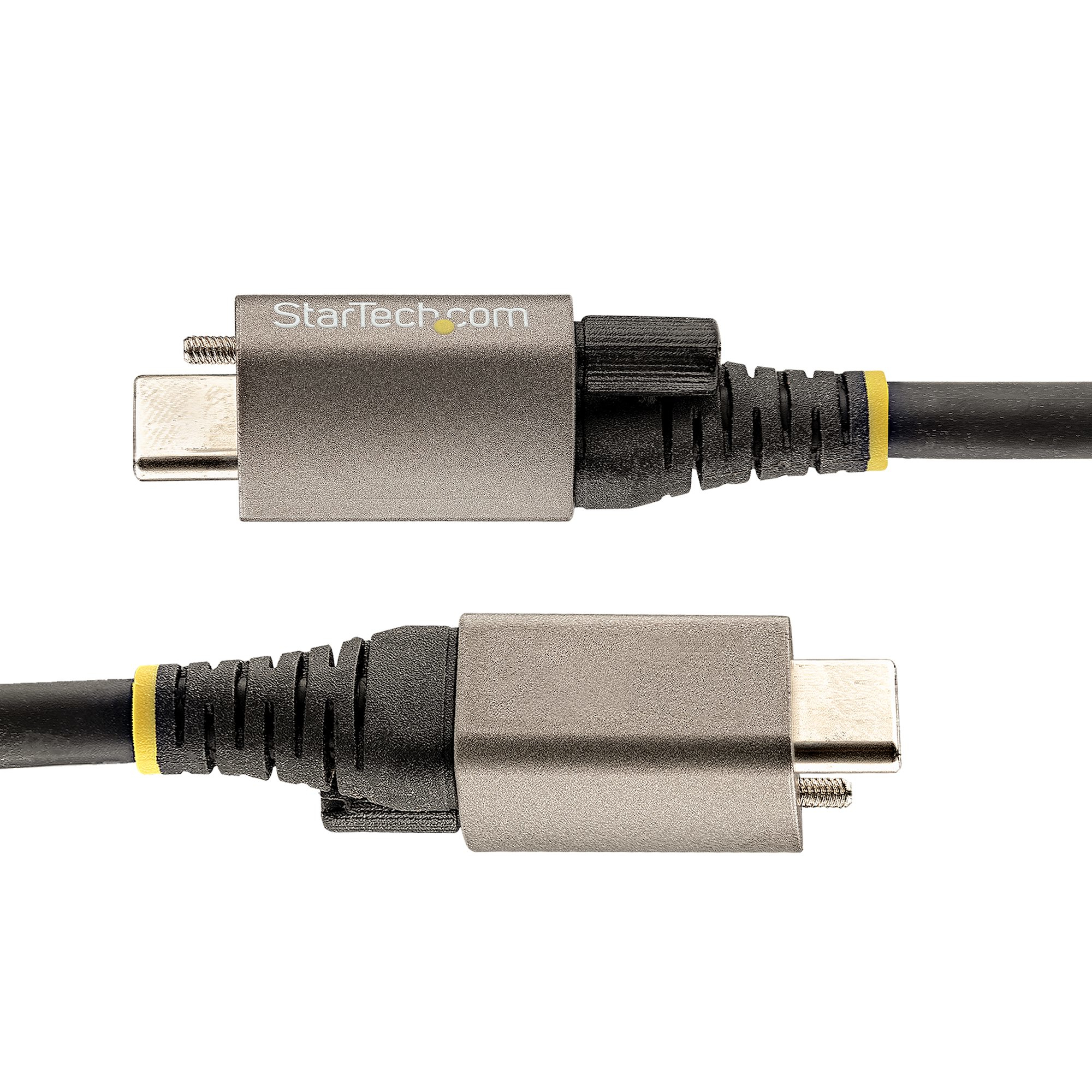 Dos cables USB-C grises uno al lado del otro sobre fondo blanco.