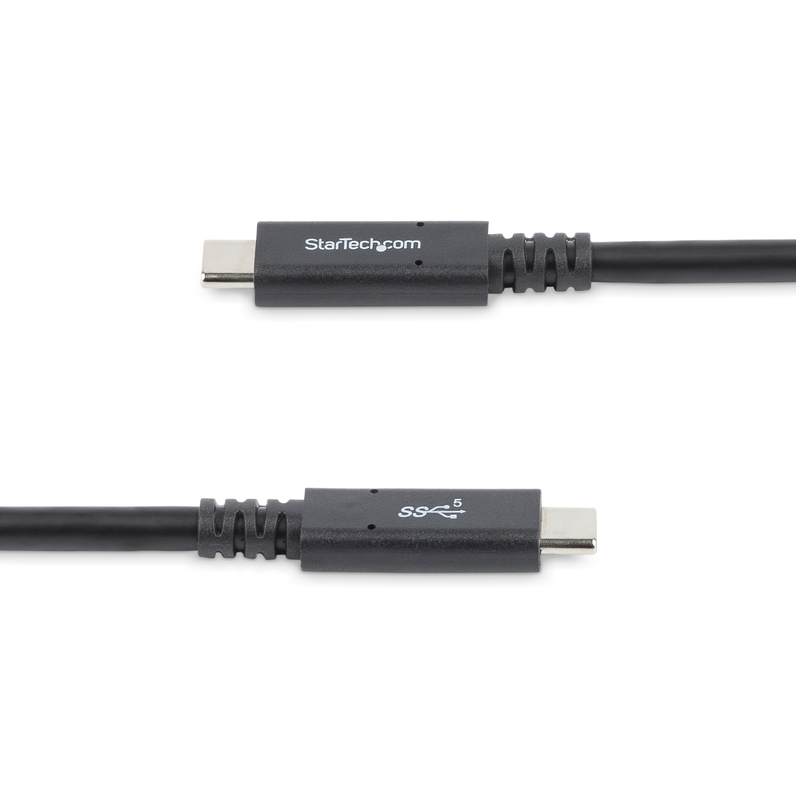 Two black USB-C cables with connectors, against a white background.
