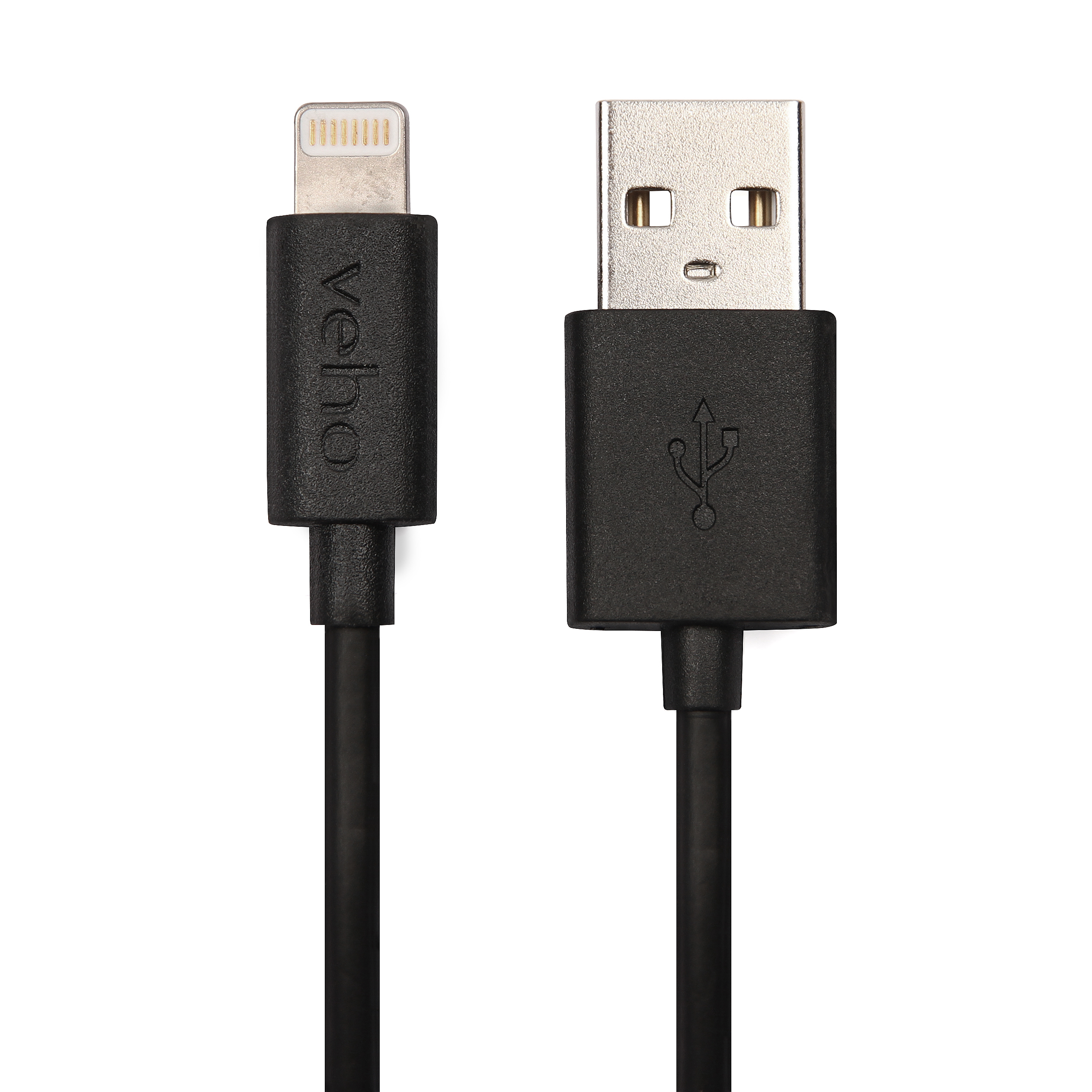Cavo da USB a Lightning nero, con connettori a entrambe le estremità.