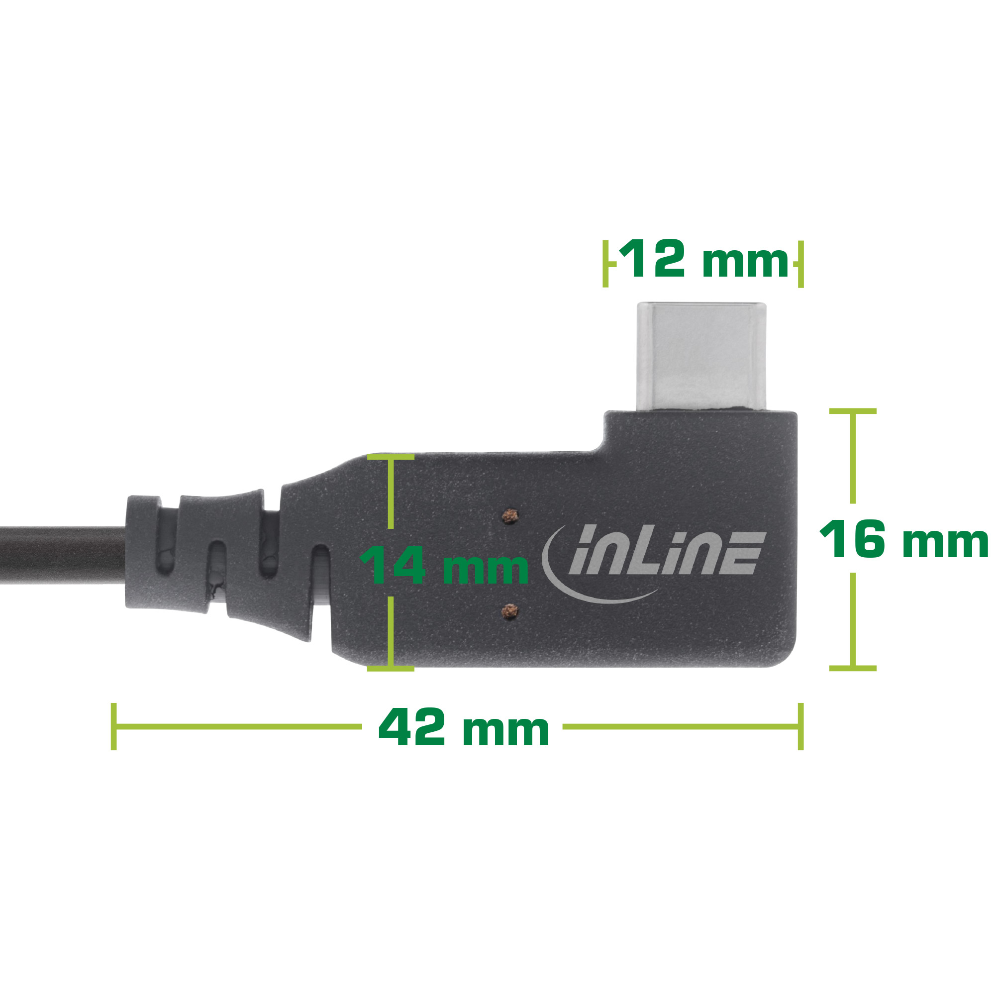 Gros plan sur le connecteur USB-C avec dimensions. Il est noir et a des mesures en mm.