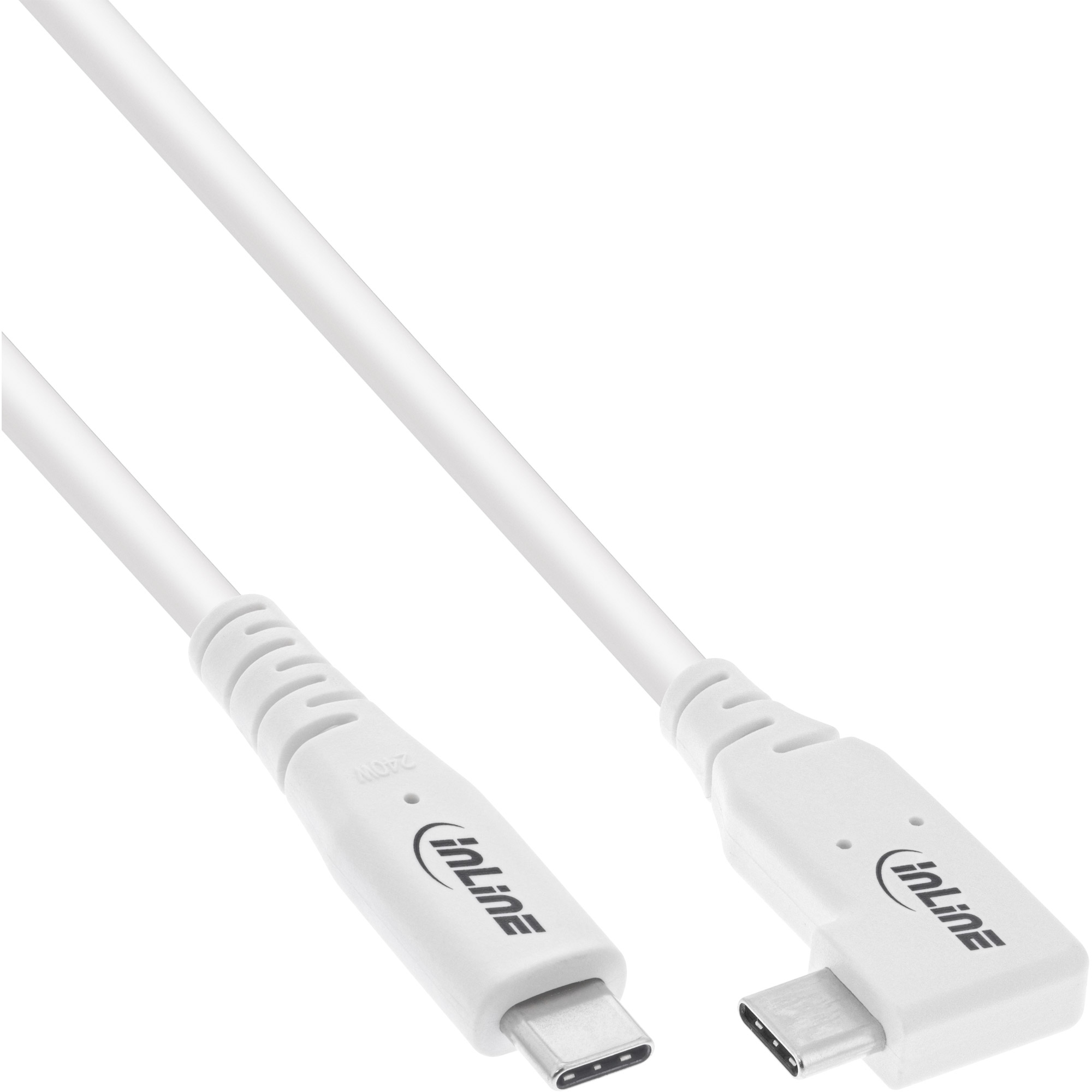 Witte oplaadkabel met USB-C connectoren. Witte achtergrond.