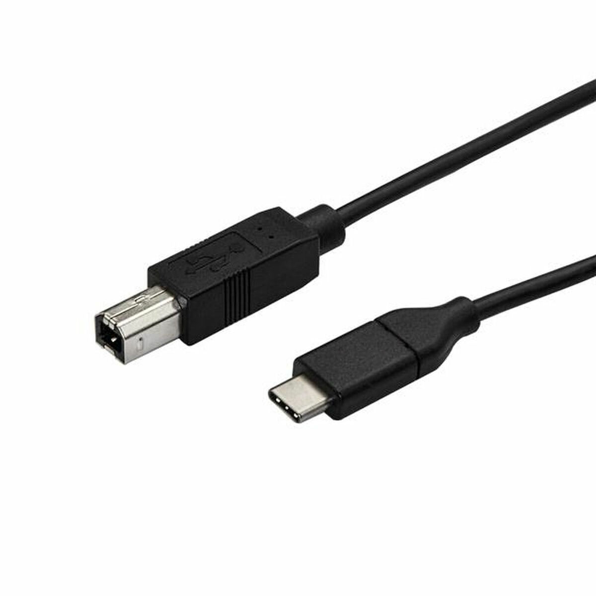 Twee zwarte USB-kabels, een met een USB-A connector en de andere met een USB-C connector.