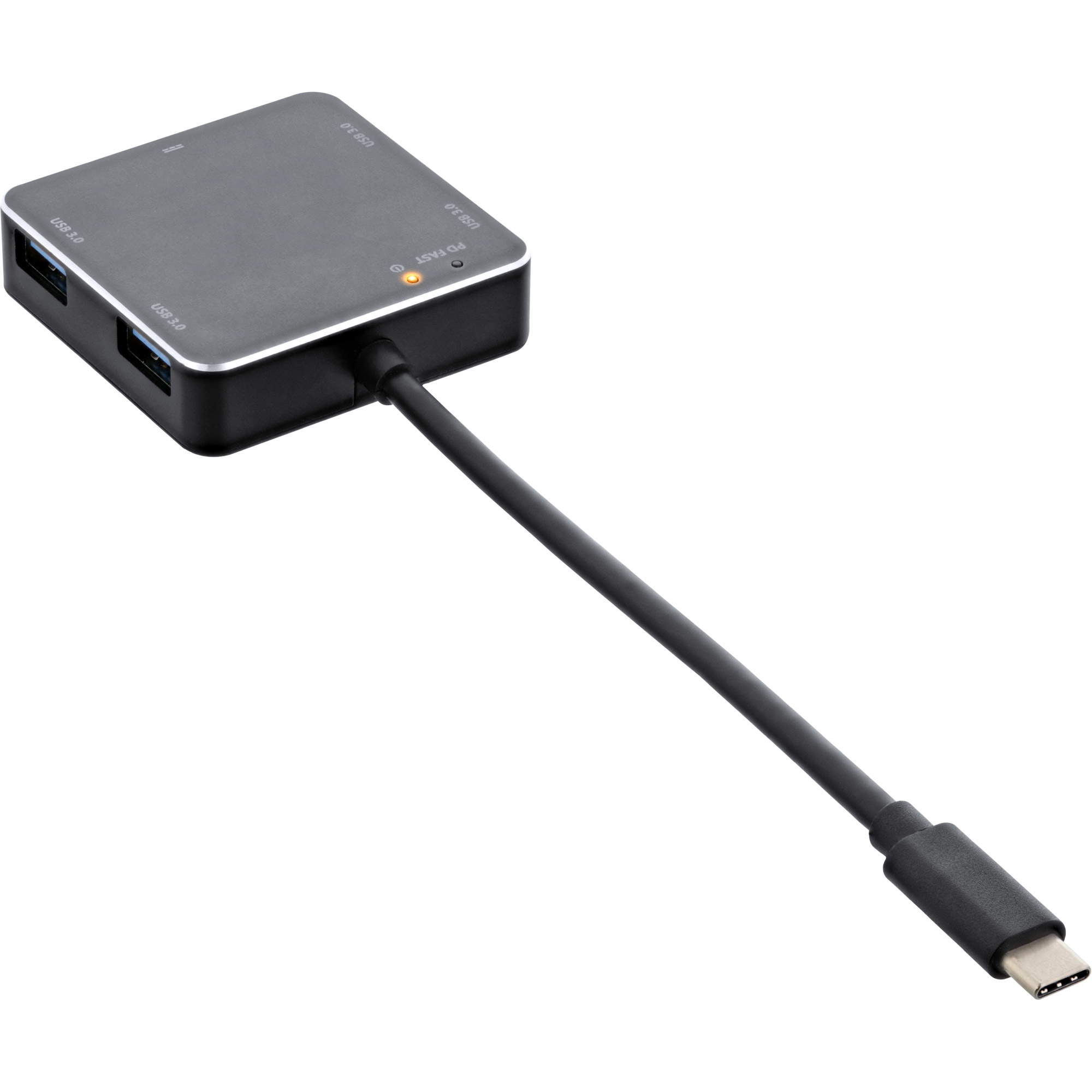 Hub USB nero con più porte USB e un connettore USB-C, con il logo PD FAST.