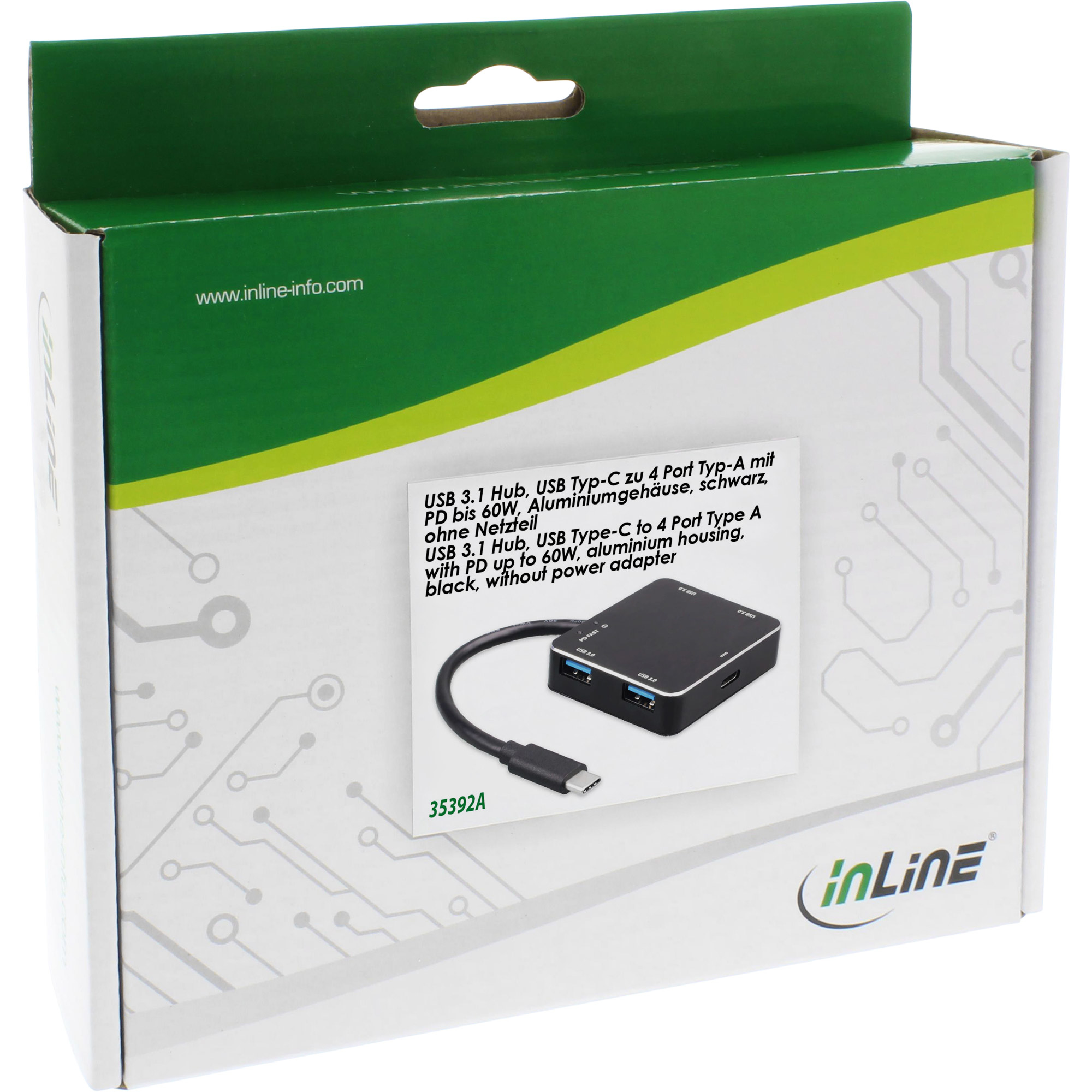 Scatola di un hub USB 3.1 inLine, con un'immagine del prodotto.