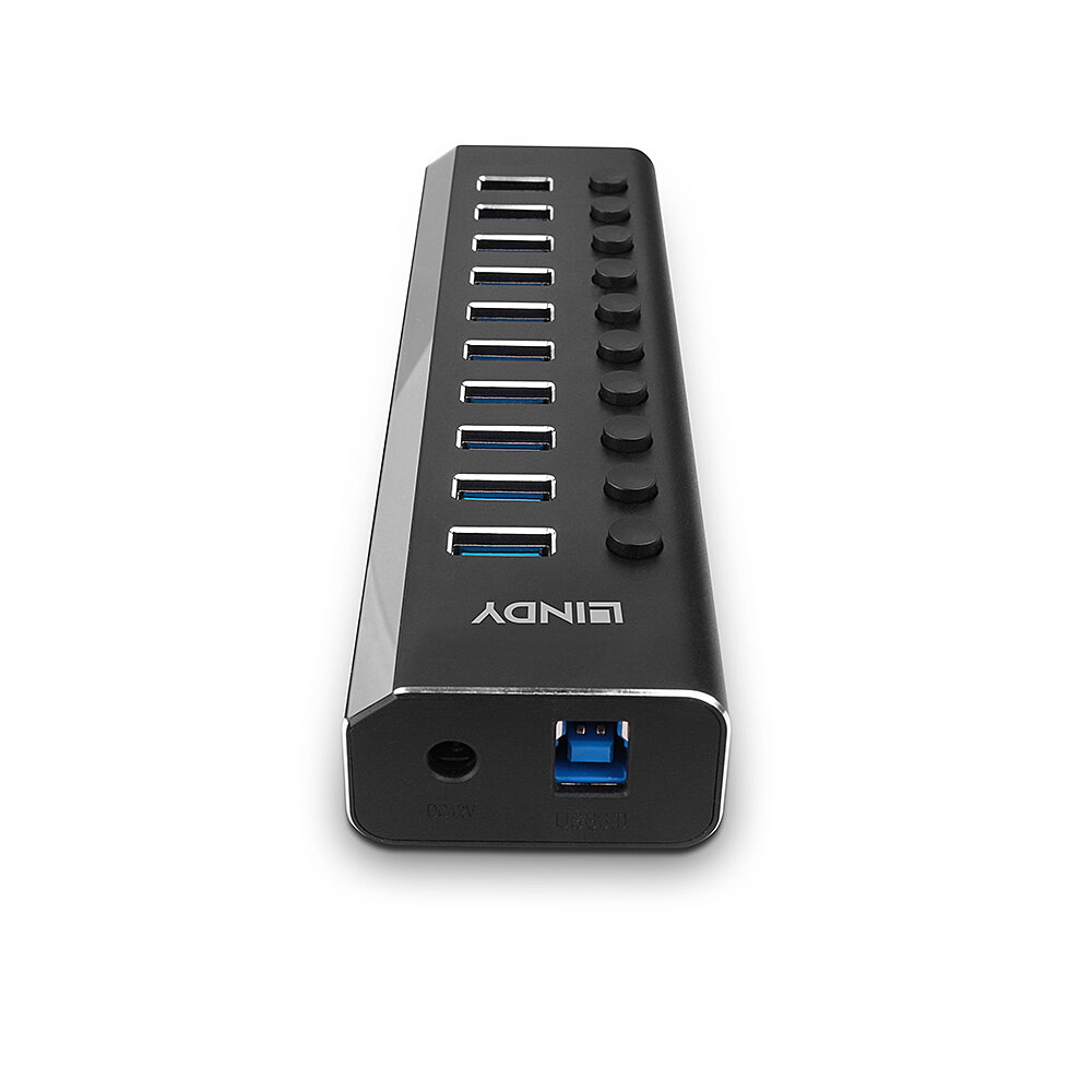 Hub USB nero con 12 porte USB e una porta DC 12V e USB 3.0.
