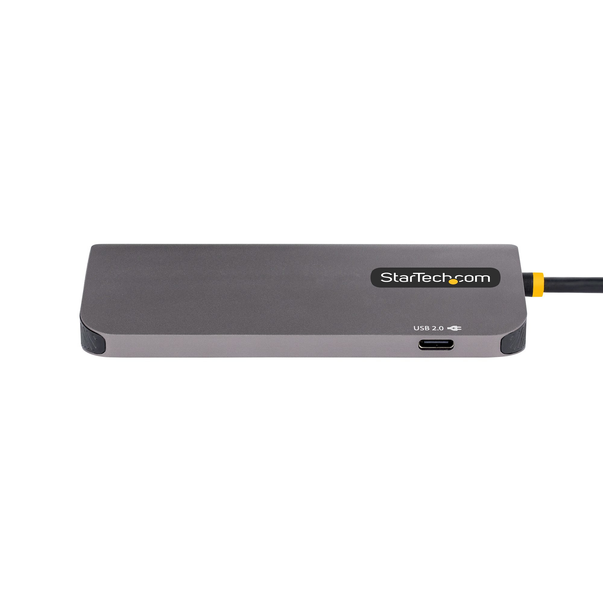 Grauer USB-Hub mit USB 2.0-Anschluss und schwarzem Kabel.