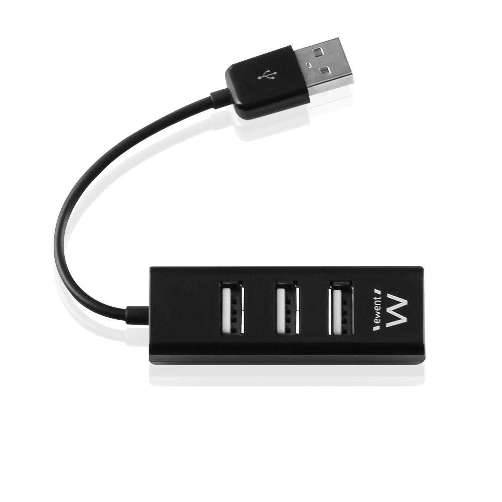 Hub USB nero con 3 porte USB e un connettore USB-A.