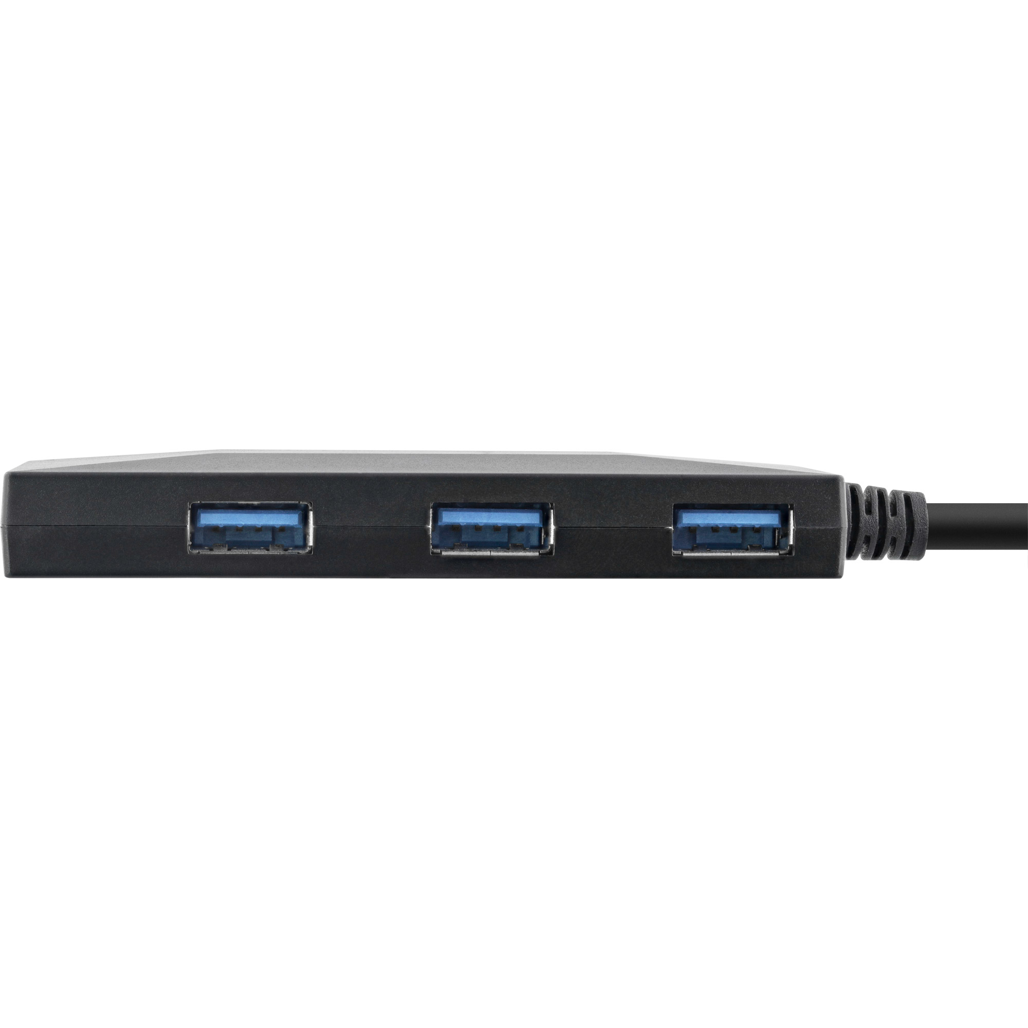 Hub USB nero con tre porte USB blu.