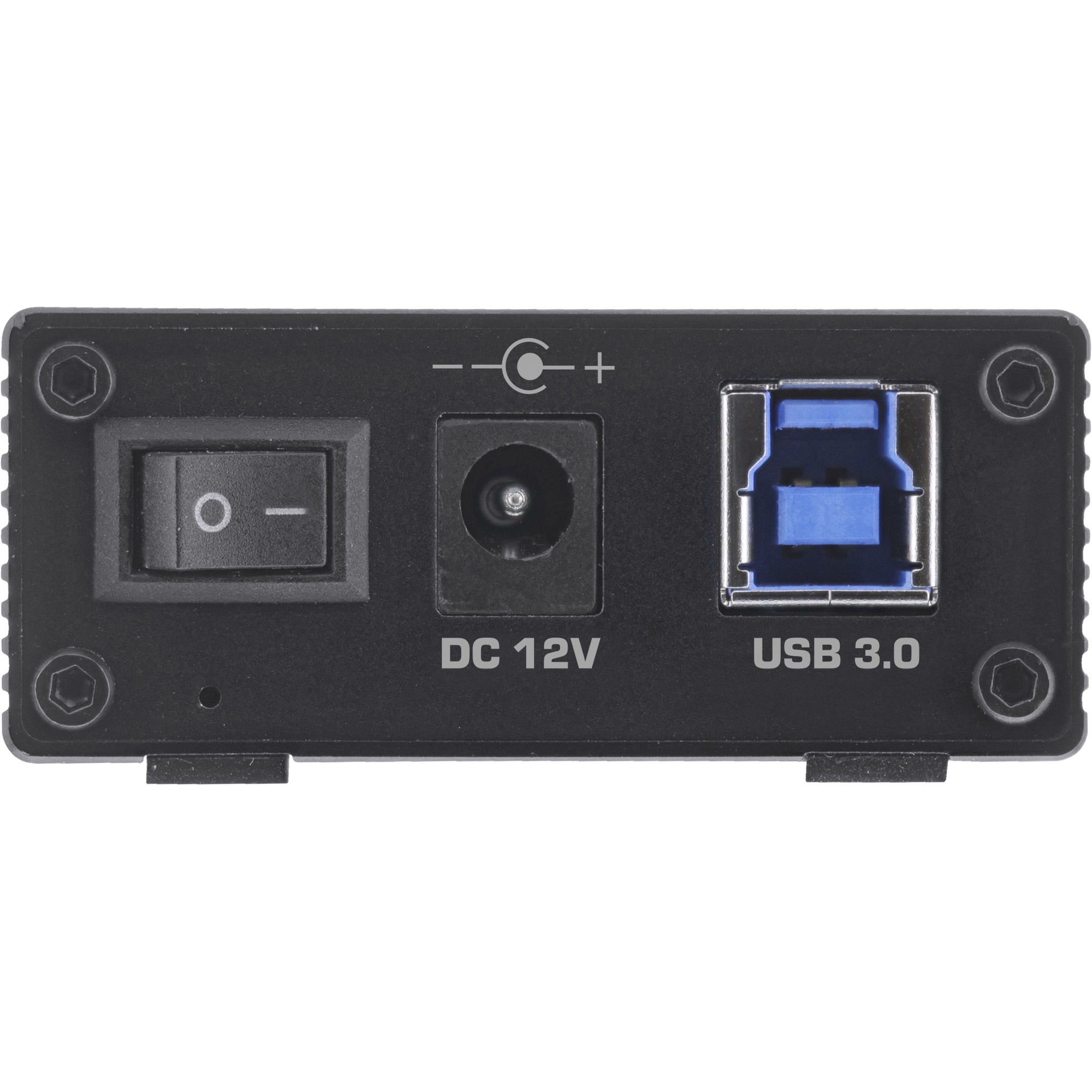 Hub USB nero con interruttore, DC 12V e porte USB 3.0.
