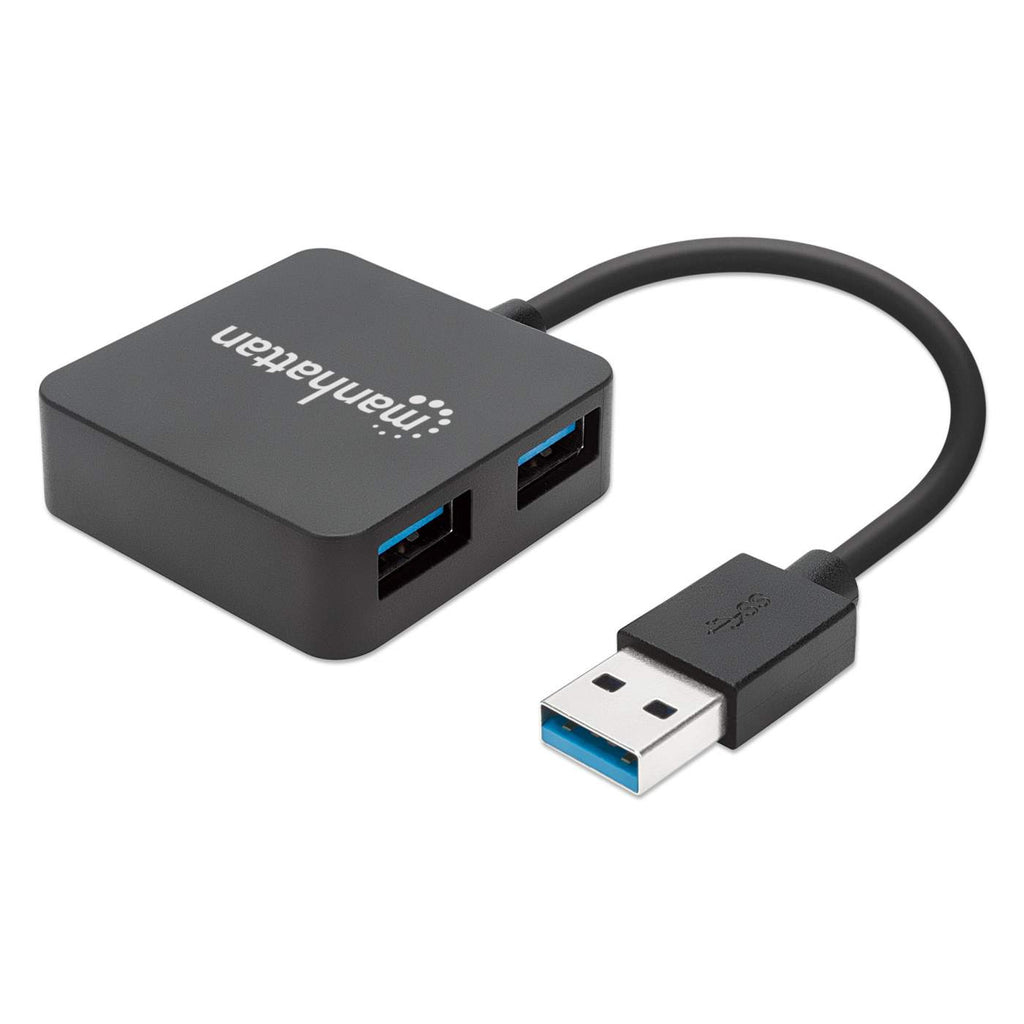 Hub USB Manhattan nero con due porte USB e un connettore USB-A.