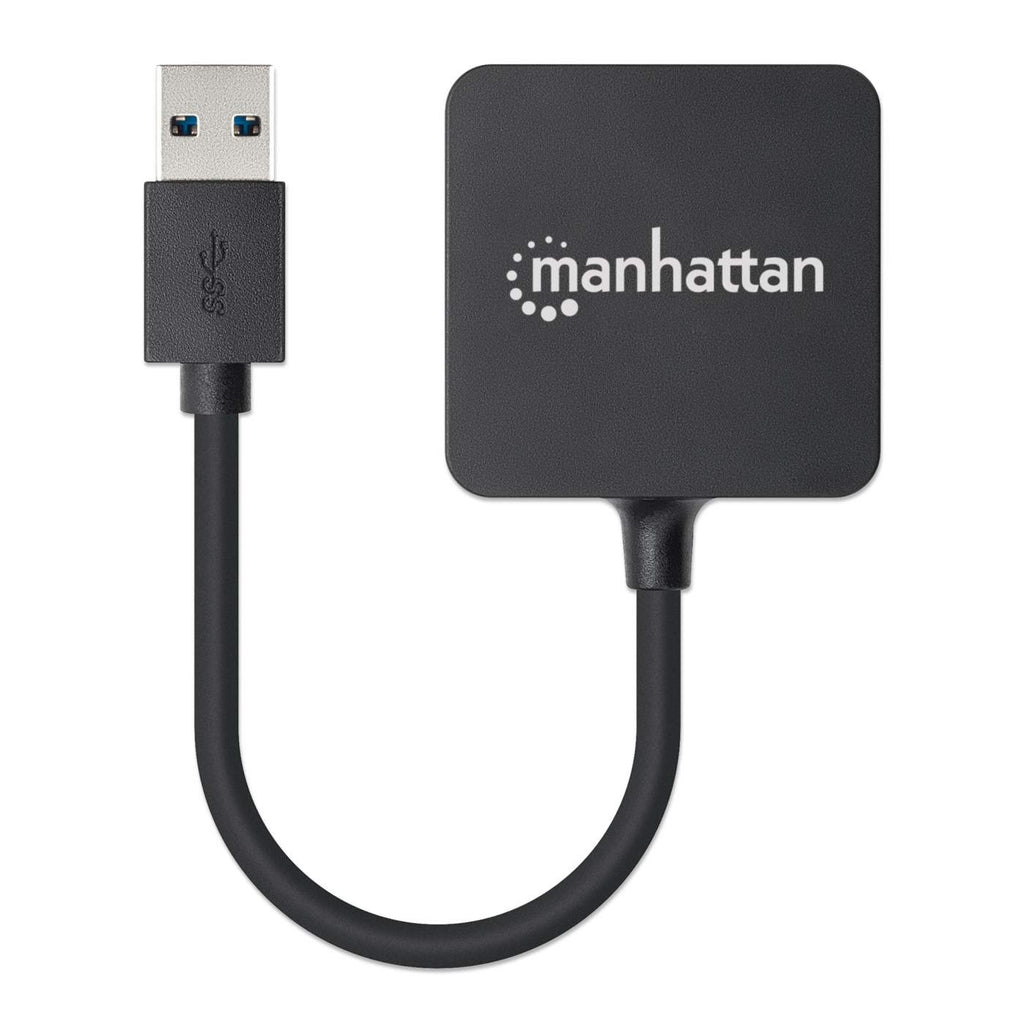 Adattatore USB Manhattan nero con connettori USB e USB-A.