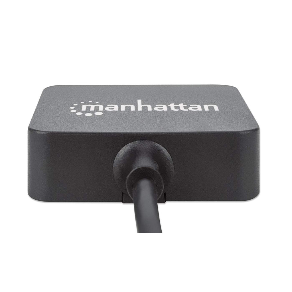 Hub USB Manhattan nero. L'hub è quadrato con un cavo collegato.