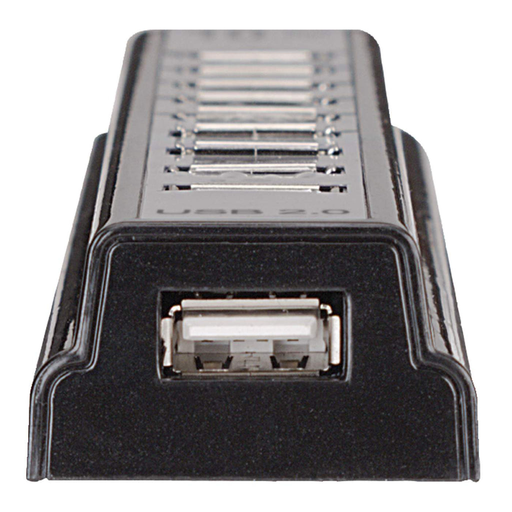 Hub USB nero con 10 porte USB 2.0.