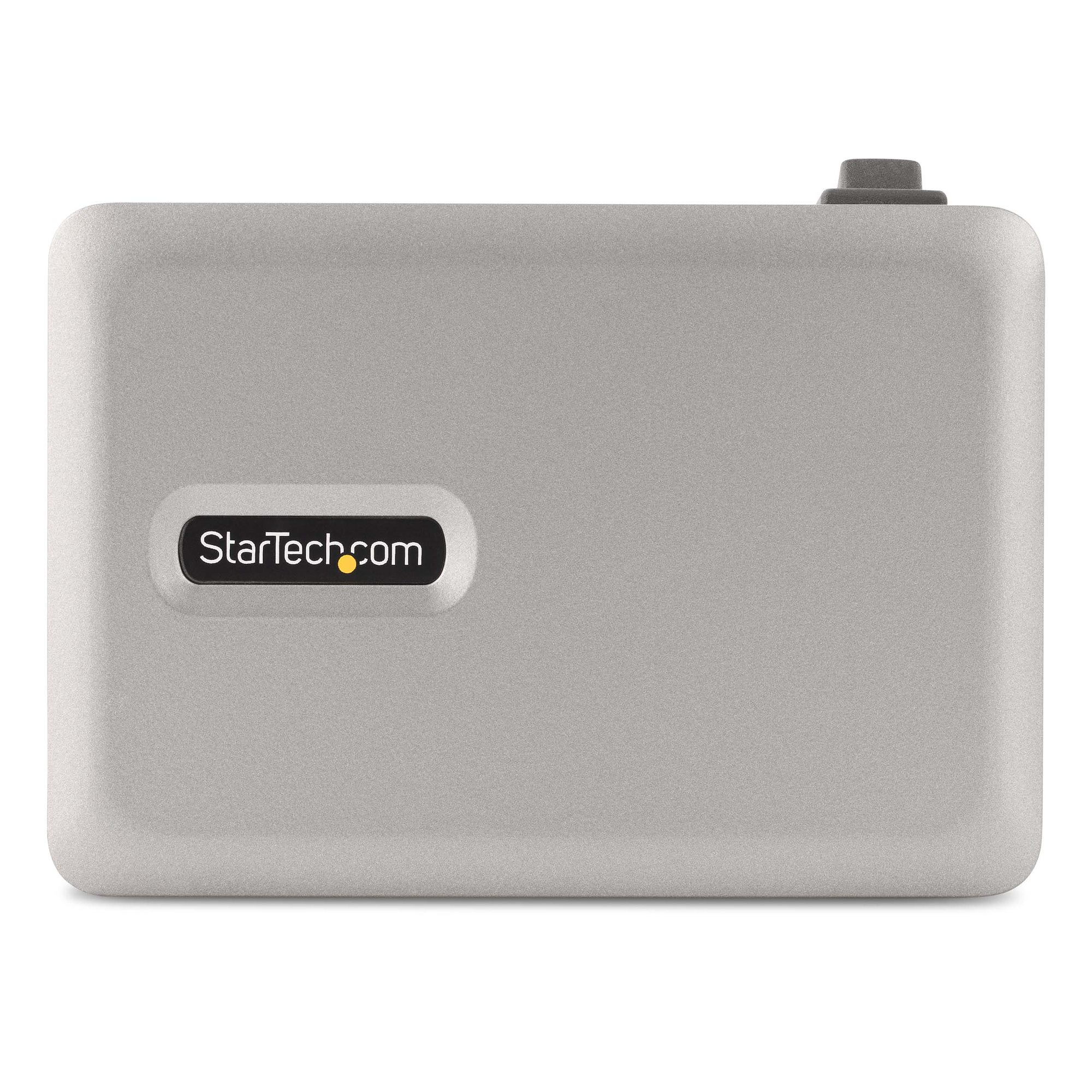 Graue externe Festplatte von StarTech.com mit Logo auf der Vorderseite.