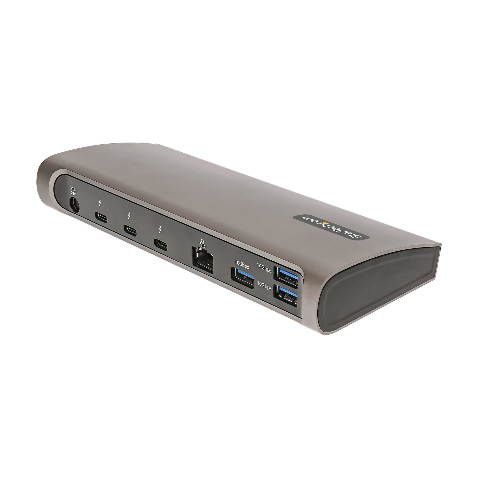 Docking station USB-C StarTech con porte e alimentazione su sfondo bianco.